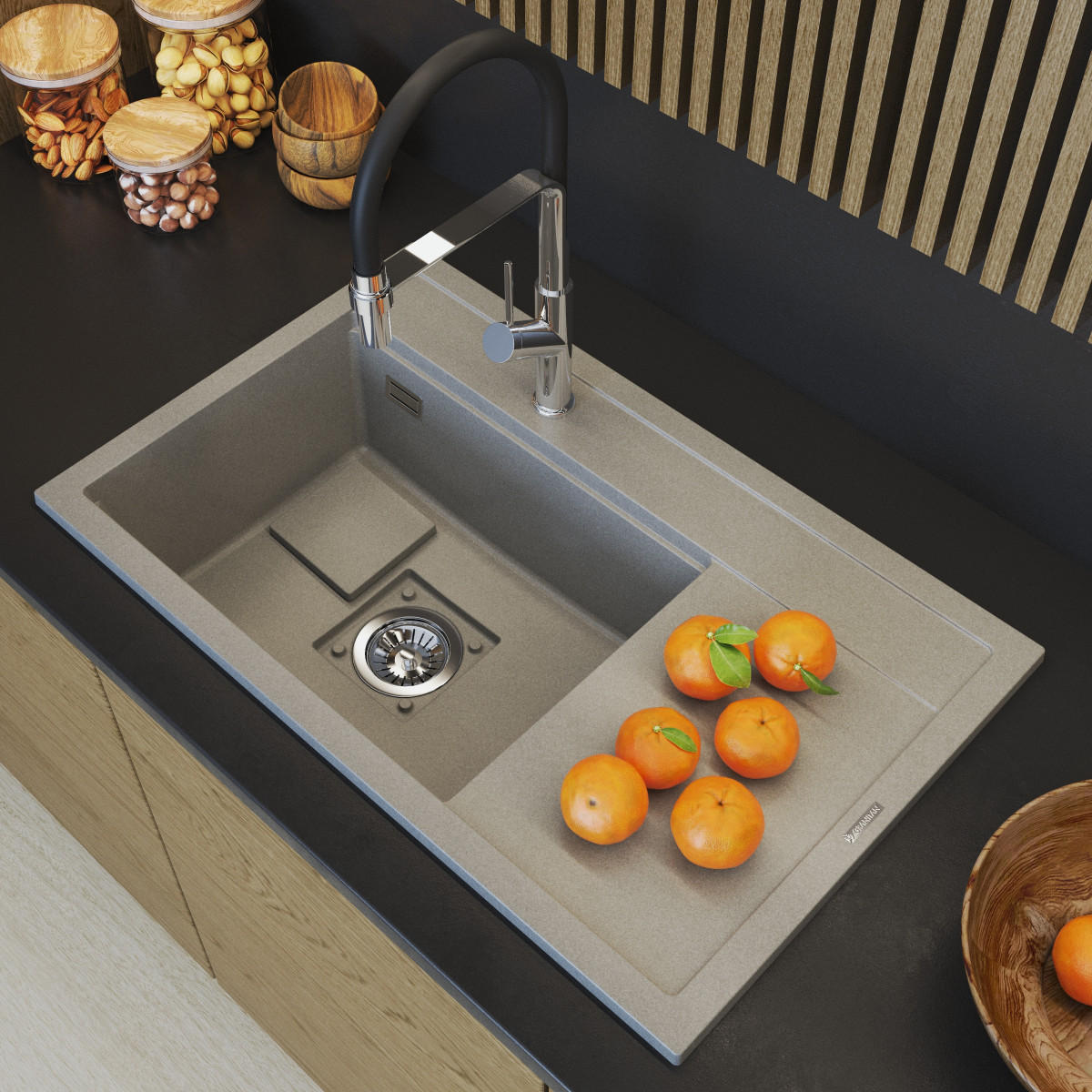 KÜCHENSPÜLE Rendo mit Siphon - Beige, Kunststoff (51/22/81cm) - Granitan