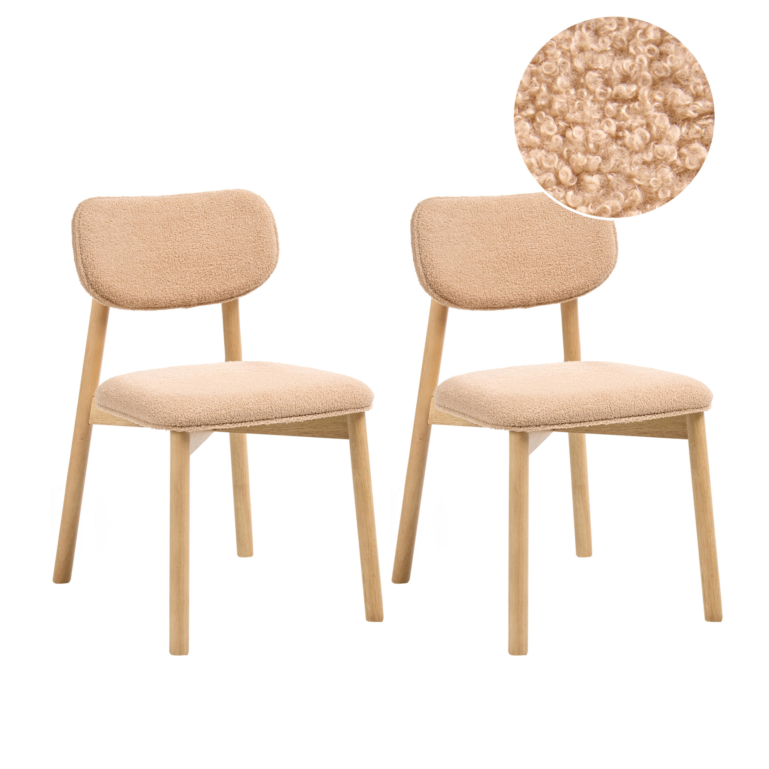 ESSZIMMERSTUHL 2er-Set Bouclé Hellbraun/Beige Mills - Hellbraun, Textil (50/80/58cm) - Beliani