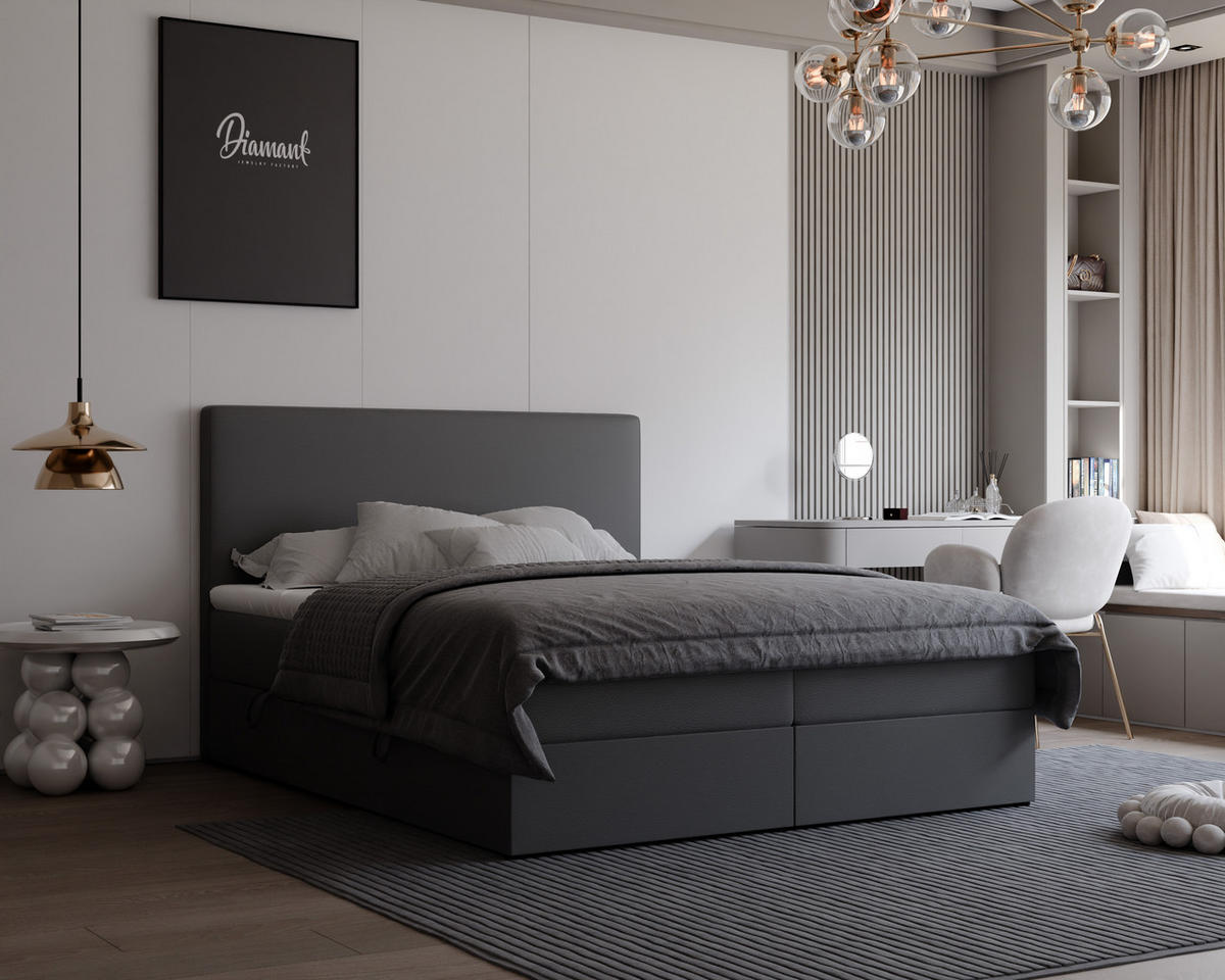 BOXBETT GIULIA 200/200 cm mit Matratze und Topper, Schwarz - Schwarz, Textil (200/200cm) - Idohome