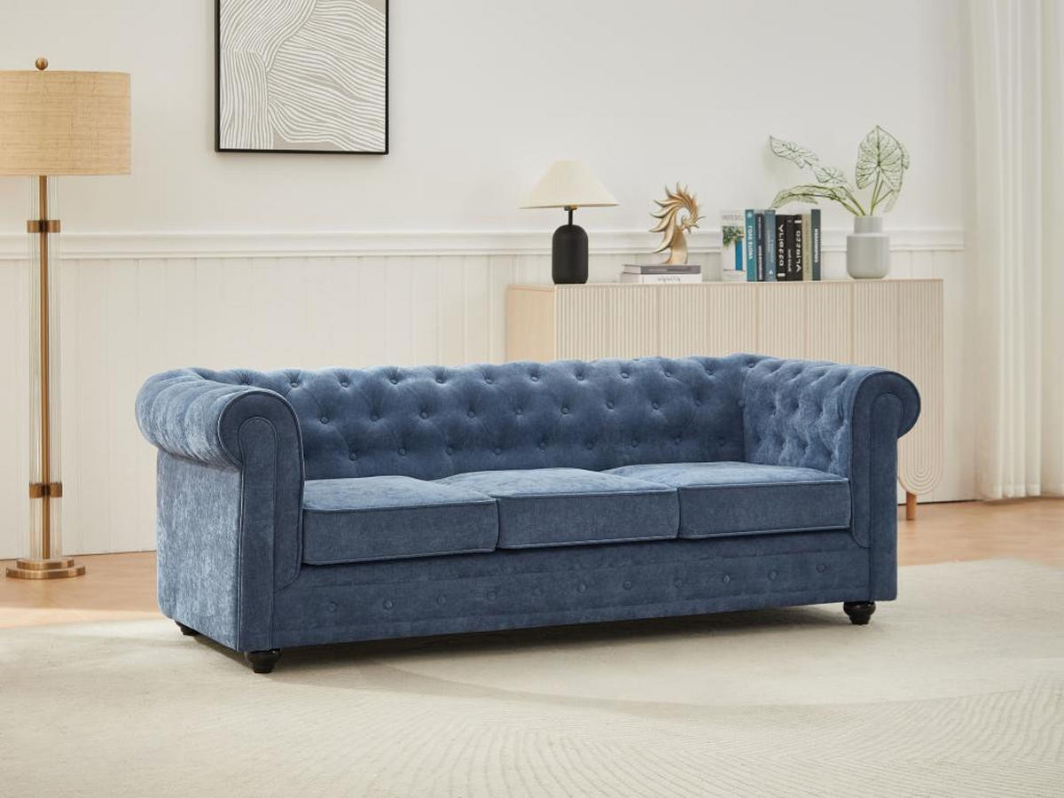3-SITZER-SOFA - Stoff - Blau - CHESTERFIELD - Blau, Textil (88/72/205cm) - Vente-Unique