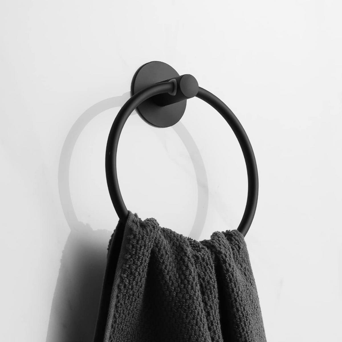 HANDTUCHSTANGE , 16 cm großer Handtuchring - Schwarz, Metall (16/7.2/18cm) - BELZ