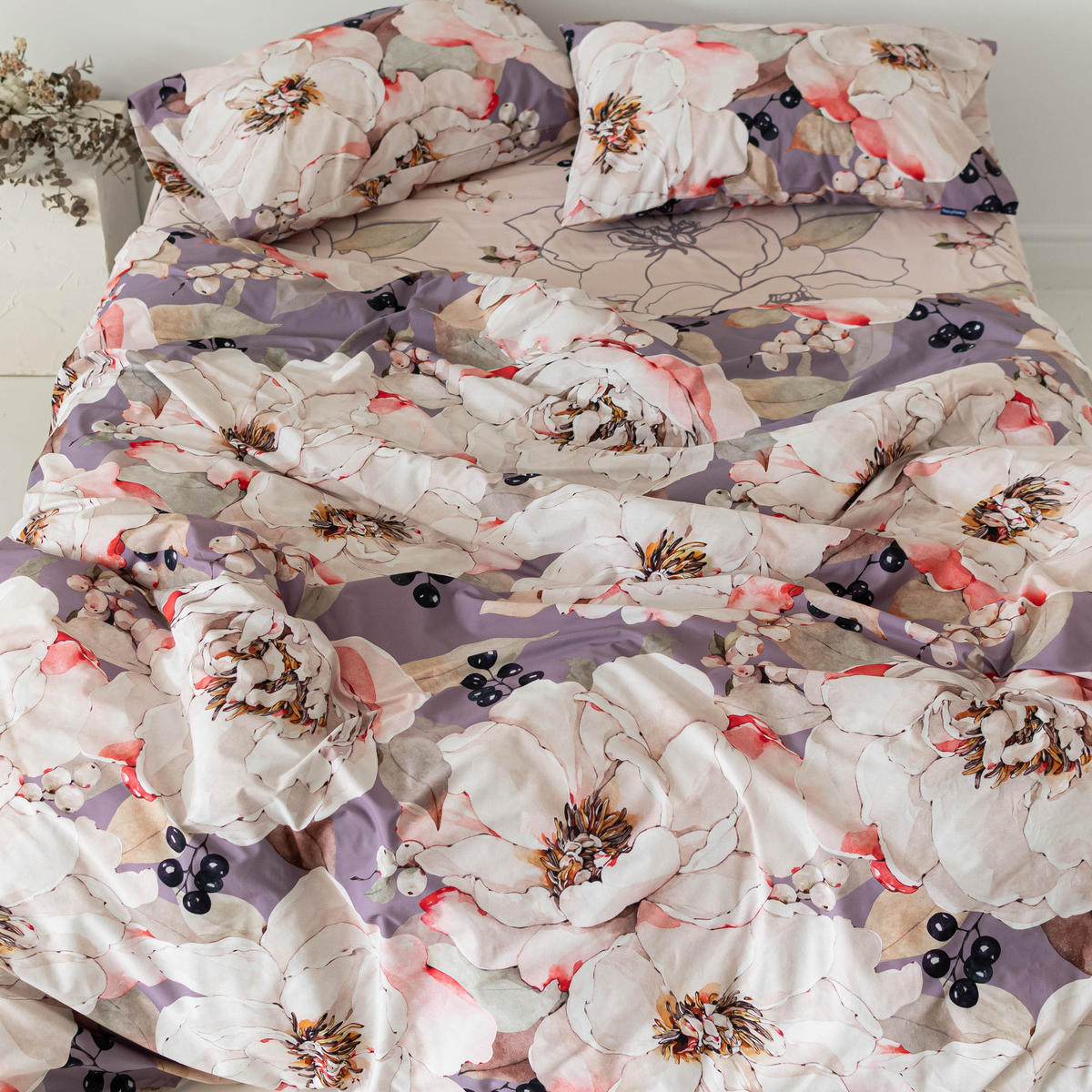 BETTBEZUG white peonies 200x200 cm (komfortgrösse) mehrfarbig - Multicolor, Textil (200/200cm) - Happy Friday