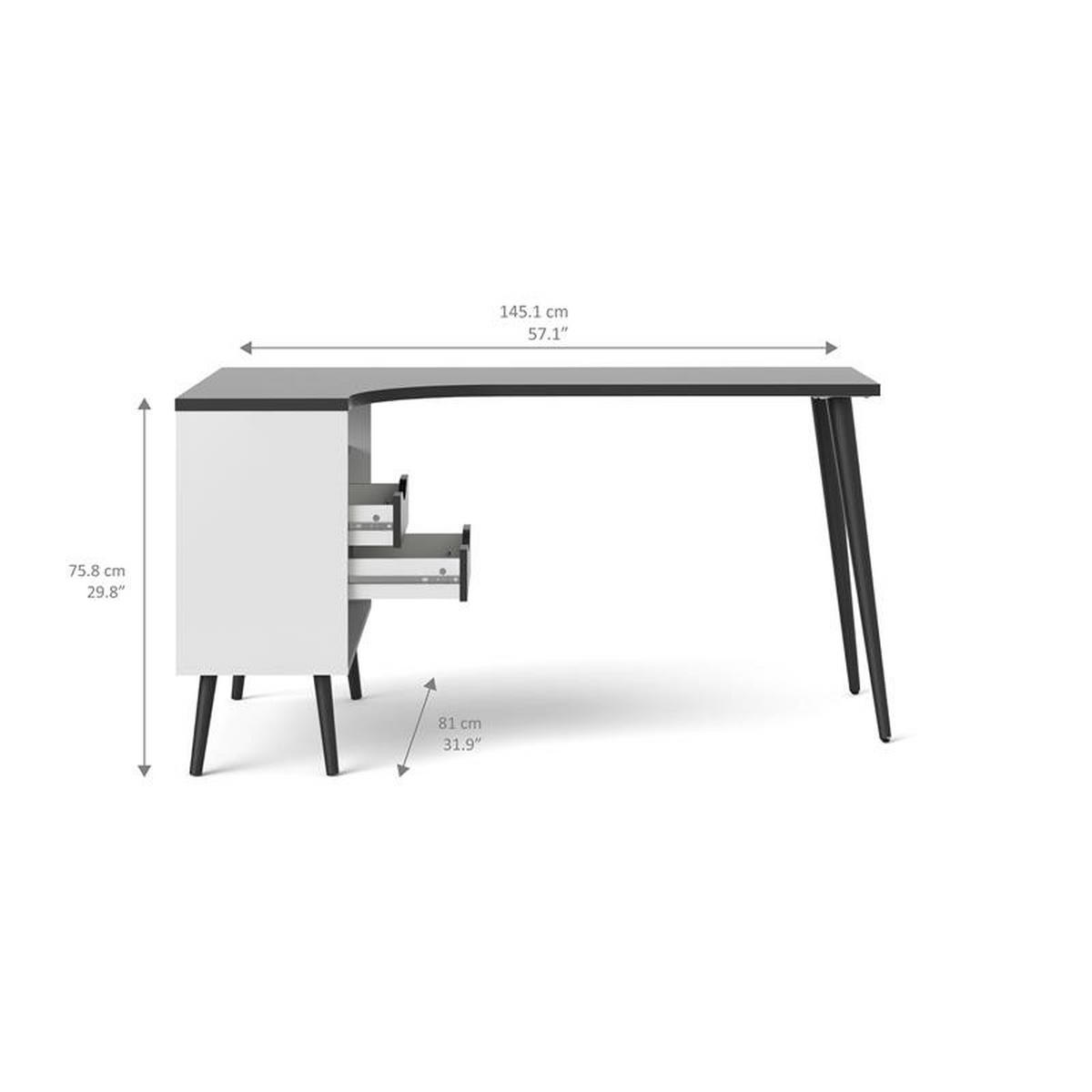 ECKSCHREIBTISCH Weiß - Schwarz, Holzwerkstoff (81/145/76cm) - ebuy24