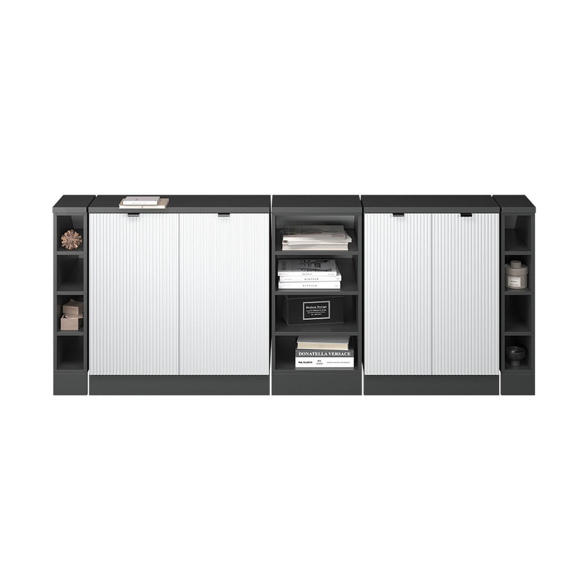 KUHINJSKA OMARA ZA POŠEVNE STREHE R-Line Belo valovanje 210 cm Komplet 5 korpusov omare globina 60 cm - bela/antracit, leseni material (210/83.8/60cm) - Vicco