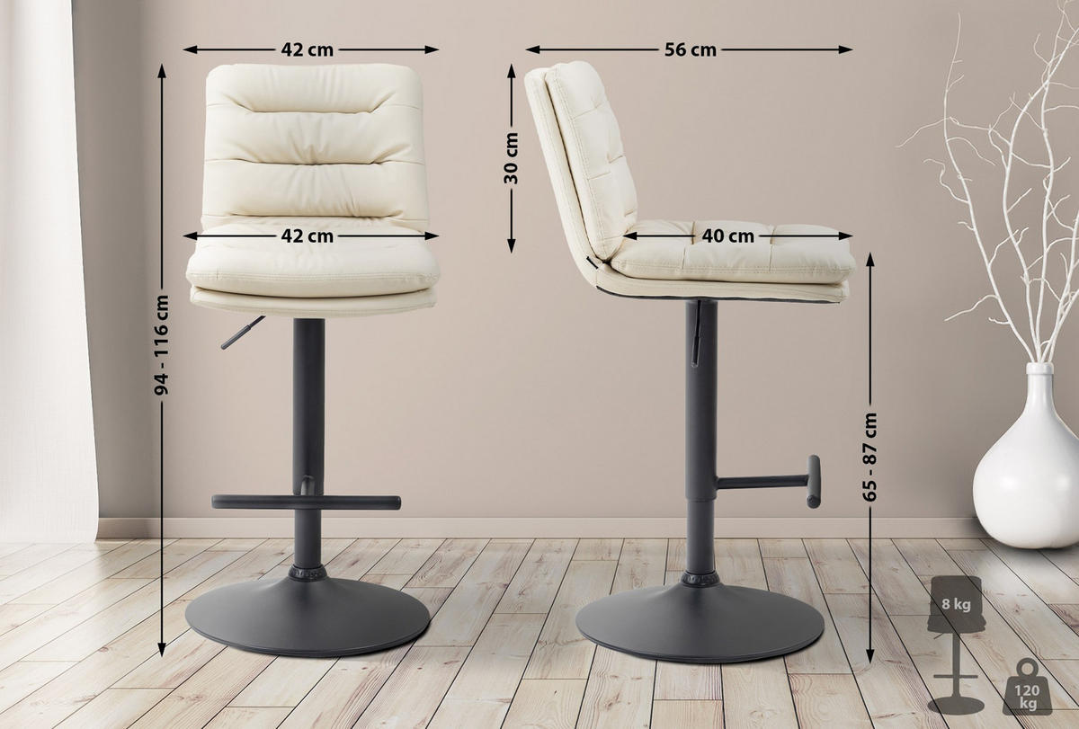 BARHOCKER 2er Set Diamant Kunstleder schwarz creme - Schwarz/Naturfarben, Kunststoff/Metall (42/116/56cm) - TPFLiving