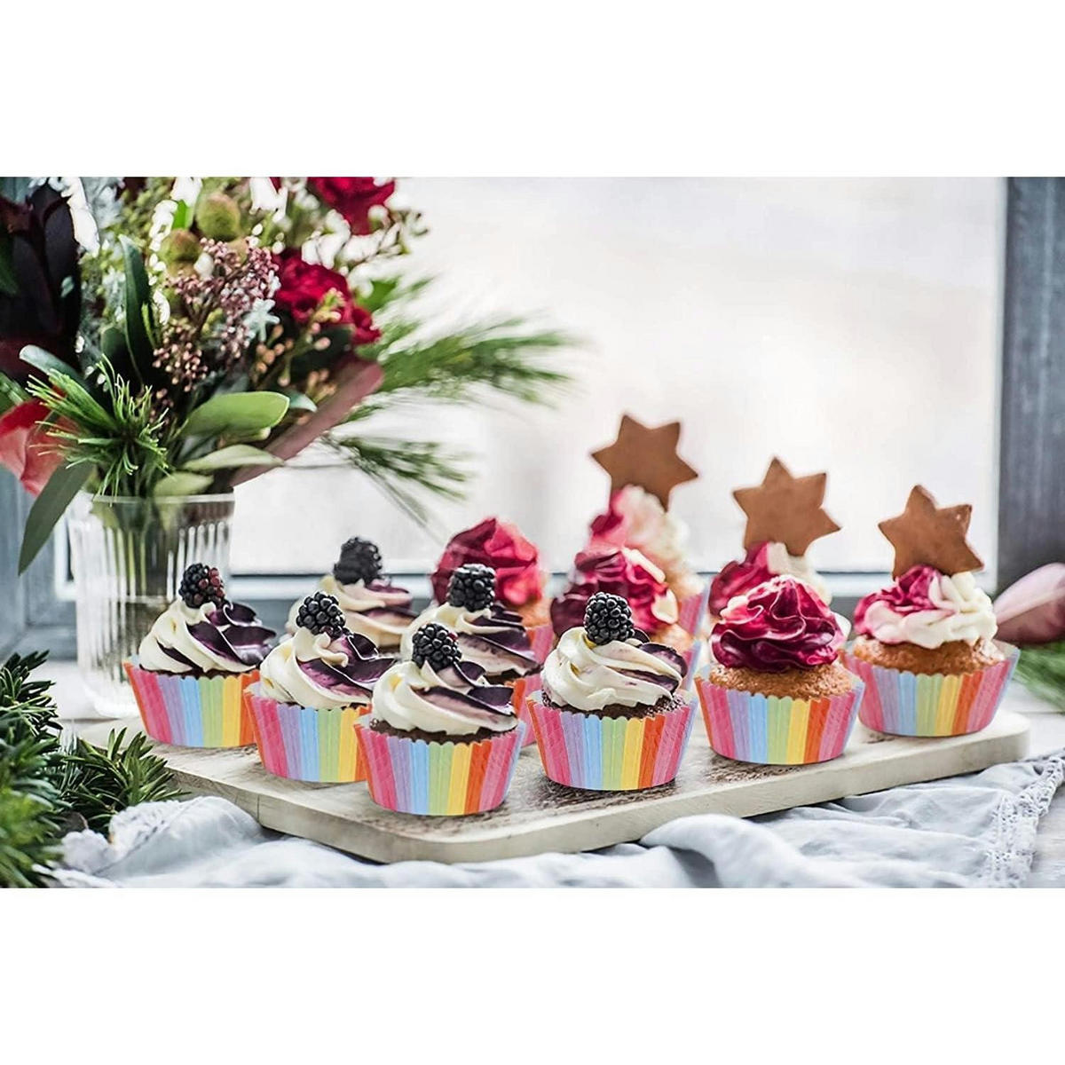MUFFINFÖRMCHEN 200 Stück Set Regenbogen Papier - Multicolor, Papier (7/5/3cm)