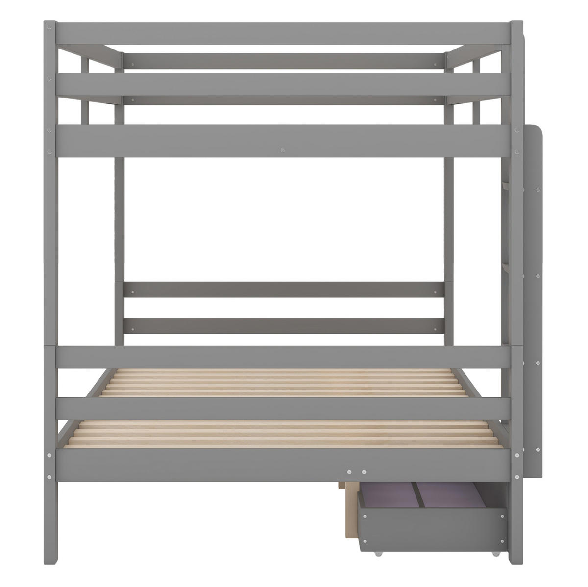 ETAGENBETT 140/200 cm Grau mit Schubladen, Stauraum und hohen Geländern - Grau, Holz (140/200cm) - Flora Grace