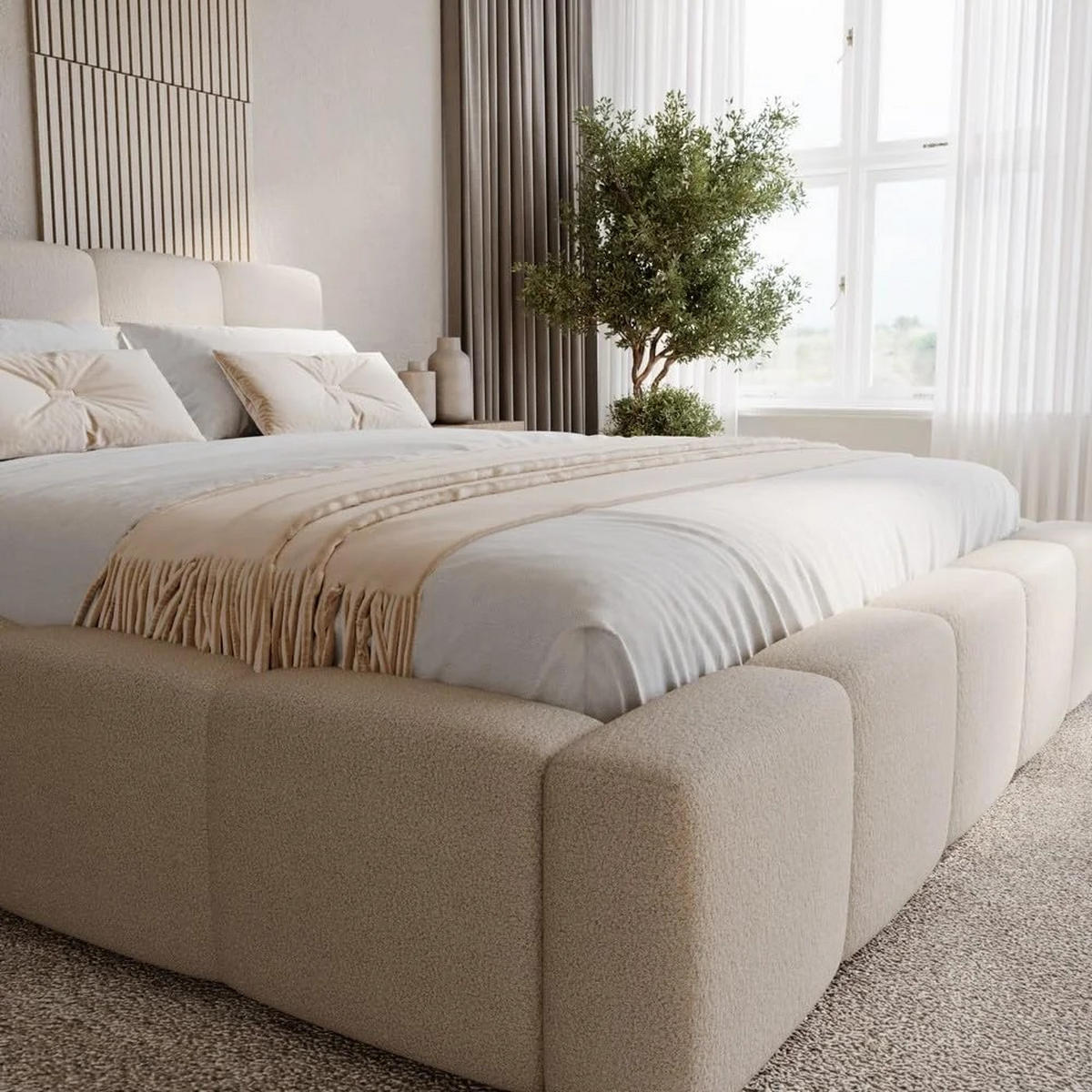 POLSTERBETT Palermo 180x200 cm mit Stauraum und elegantem Kopfteil - Holzrahmen, Velo Beige - Beige, Holz/Textil (180/200cm) - Chilly