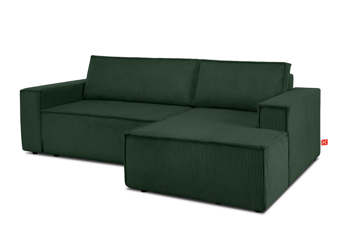 ECKSCHLAFSOFA-RECHTS NAPI in Pet Friendly Cord-Stoff, dunkelgrün - Dunkelgrün/Schwarz, Textil (262/148cm) - KONSIMO®