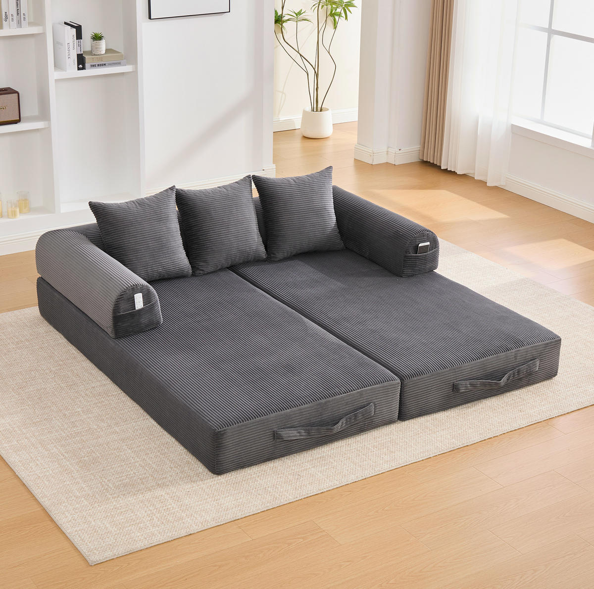 SOFA 200/94/67 cm aus Cord mit Metallgestell und 3 Kissen Dunkelgrau - Dunkelgrau, Textil (94/67/200cm) - Modenvie