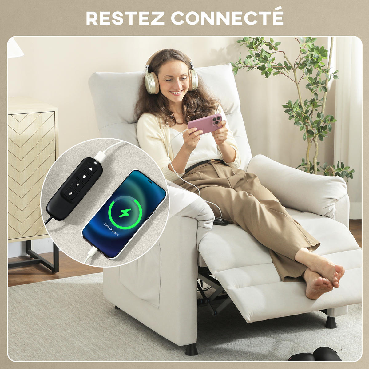 MASSAGESESSEL DE-15398 elektrisch mit Massage und Heizung Creme - Creme, Metall (82/106/99cm) - ComfortXL