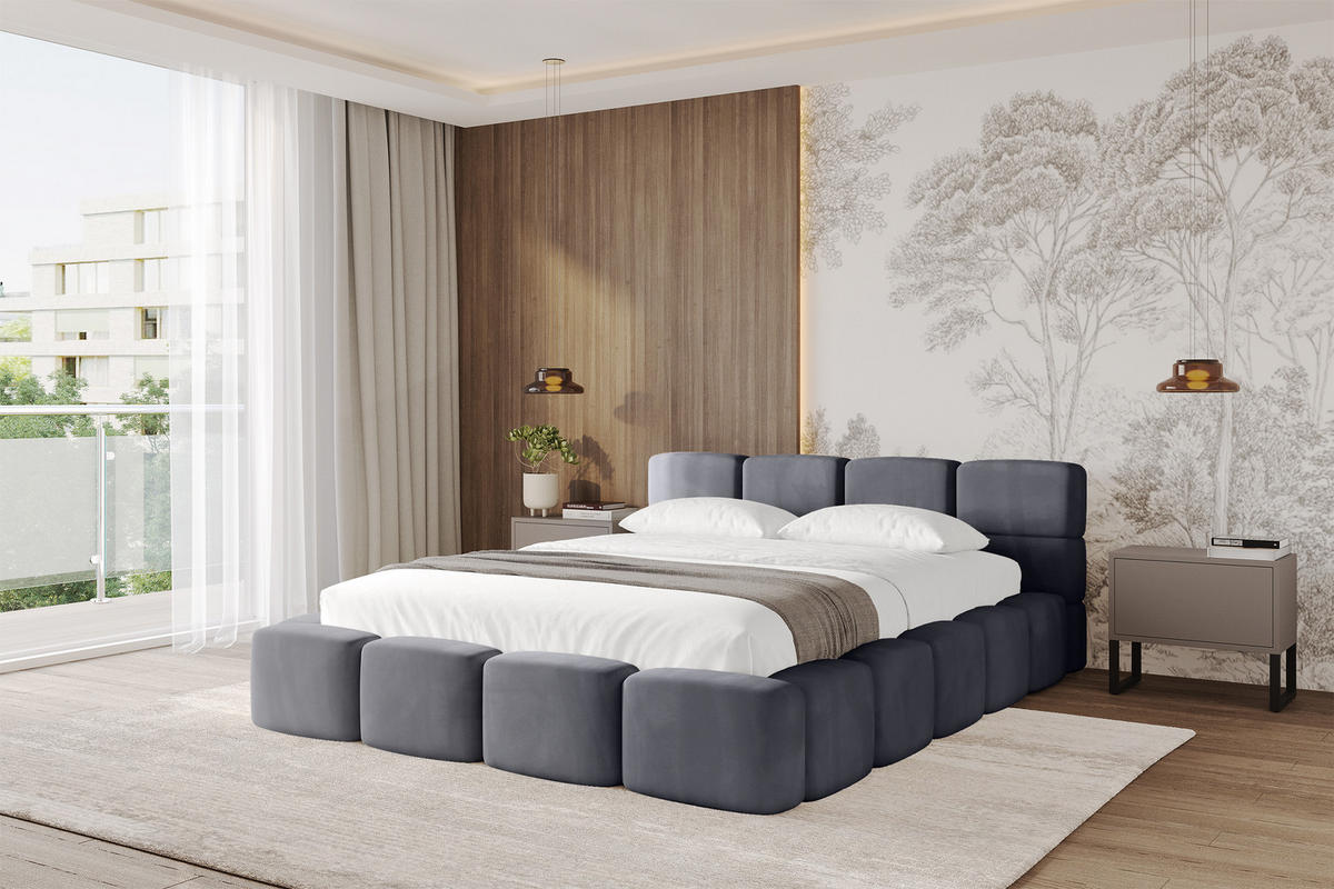 POLSTERBETT mit Bettkasten und Lattenrost, Bett mit Matratze H3/H4, Kopfteil, Boxbett, Doppelbett mit Stauraum - NATA-v1 200x200 Dunkelgrau - Dunkelgrau, Holzwerkstoff/Textil (200/200cm) - ALTDECOR