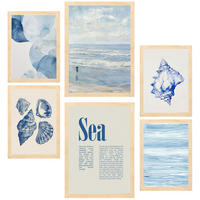 POSTER Set Mit 6 Marine Blau Meer & Sommer A3 & A4 Rahmen Aus Hellem Holz - Beige, Papier (29/3cm) - Nacnic