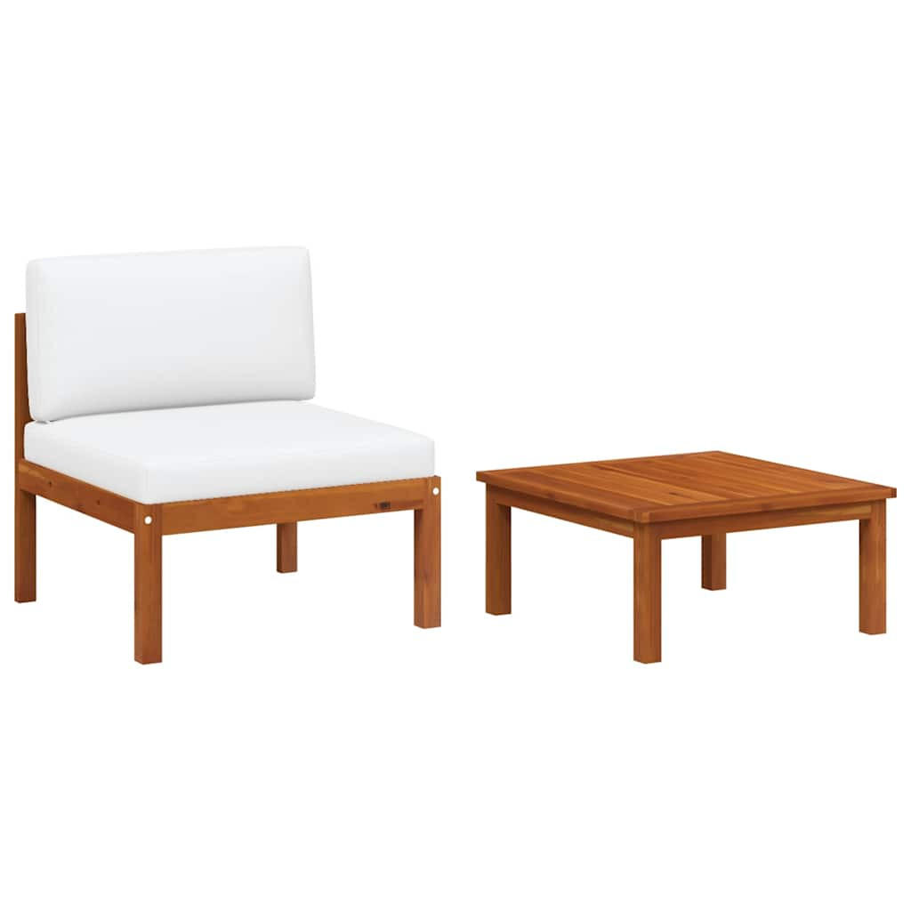 LOUNGEGARNITUR mit Seilrückenlehne und 63 cm Couchtisch, aus Holz und Seil, 2-teiliges Set - Creme, Holz/Textil (65/30/65cm) - vidaXL