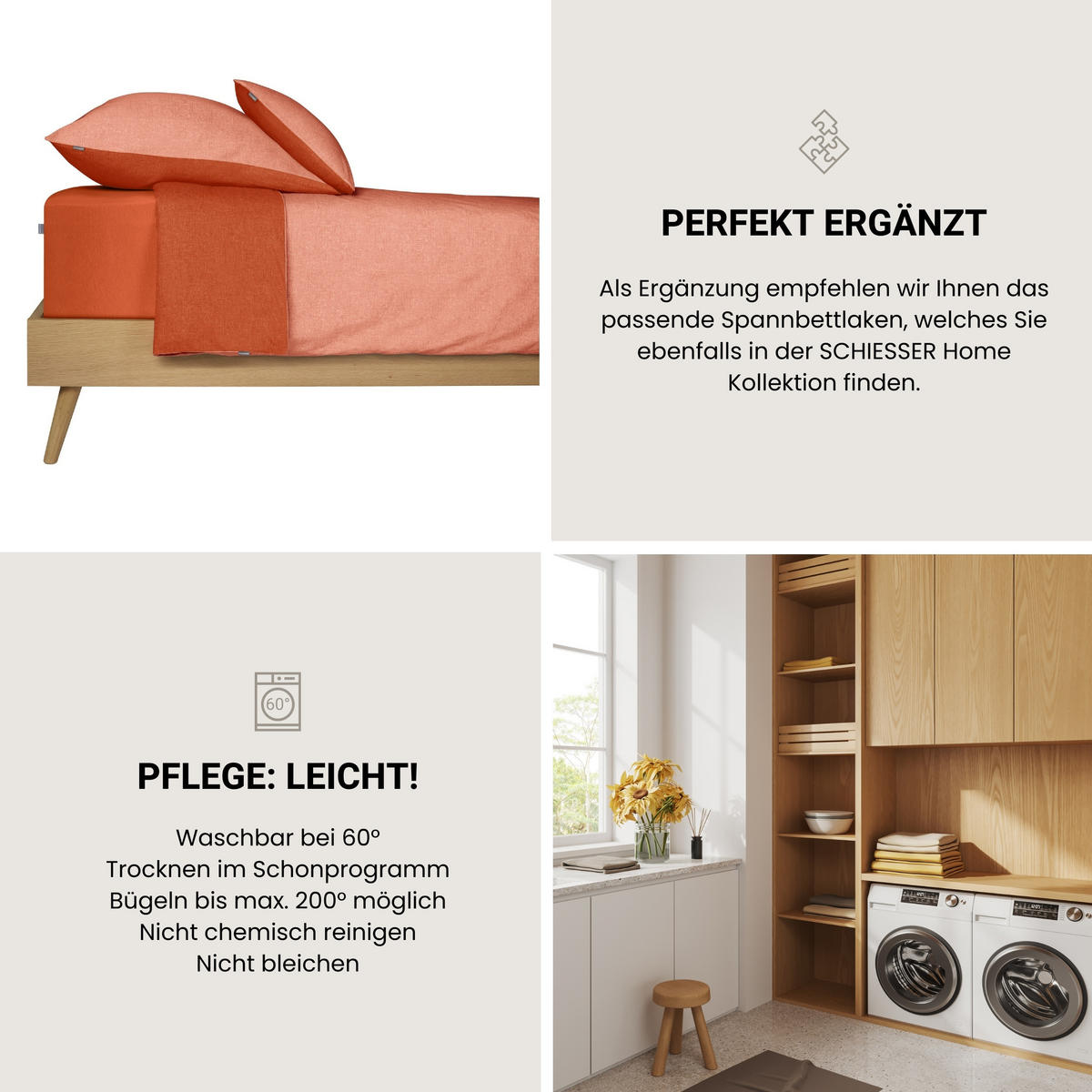 BETTWÄSCHESET Doubleface - Renforcé - 2-teilig - 135 x 200 cm - Terrakotta - Terracotta, Textil (135/200cm) - SCHIESSER