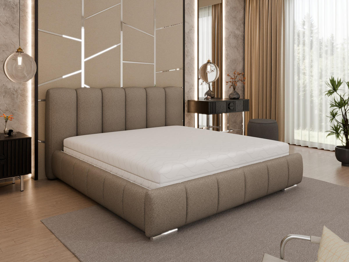 POLSTERBETT Zaira 180x200cm – Elegantes Polsterbett für modernen Wohnstil , Taschenfederkernmatratze Pocket KOKOS (20cm), braun - Braun, Holz (180/200cm) - Homesy
