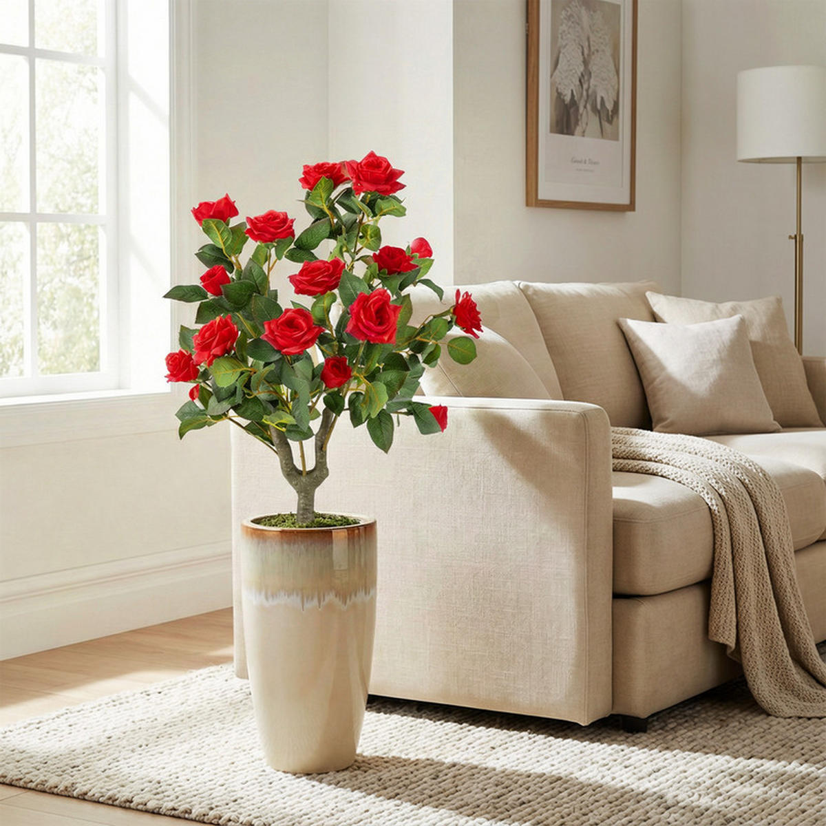 KÜNSTLICHE ROSEN mit Erdspieß rot(2er-Set) - Rot, Kunststoff (80cm) - COSTWAY