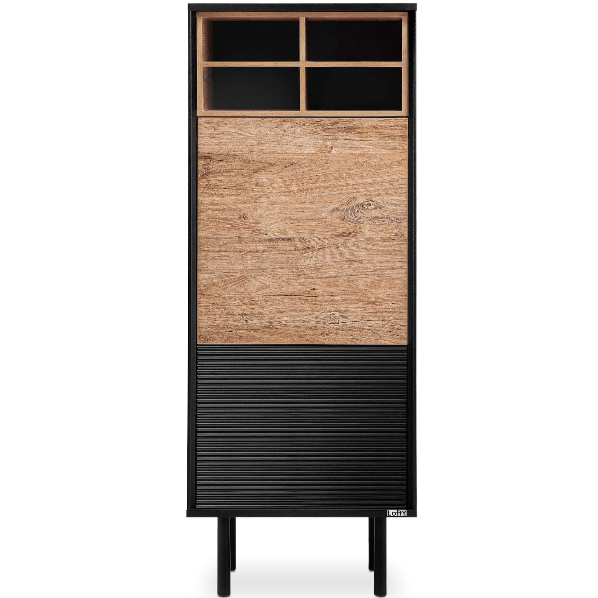 REGAL LOFTY Kreuzeinlage, schwarz / Eiche natur - Eichefarben/Multicolor, Holzwerkstoff (52/135/41cm) - KONSIMO®