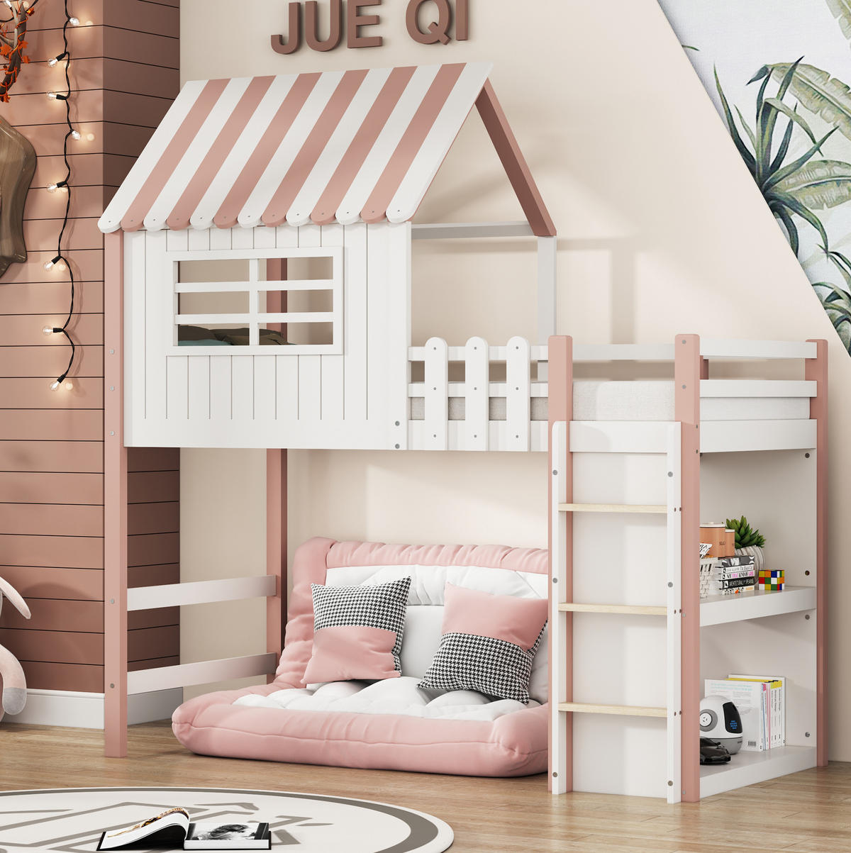 KINDERBETT 90/200 cm, Rosa mit Stauraum und Sicherheitsleiter - Rosa, Holz (90/200cm) - MIVRAY