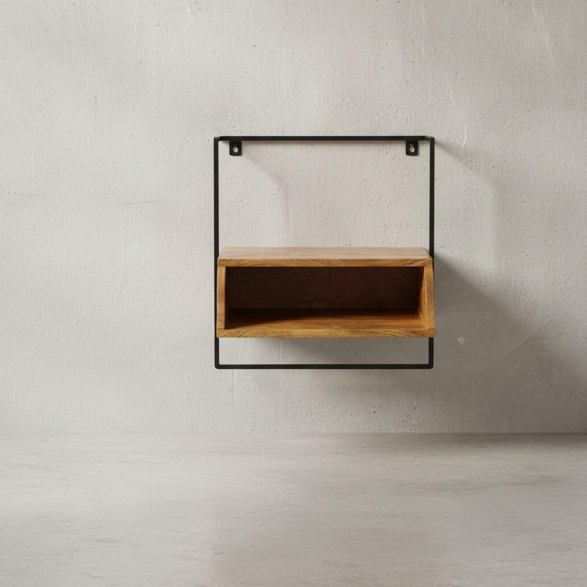 WANDKONSOLE Mango Massivholz Industrial Stil 44x45x35 cm - Schwarz/Braun, Holz/Metall (44/45/35cm) - KADIMA DESIGN