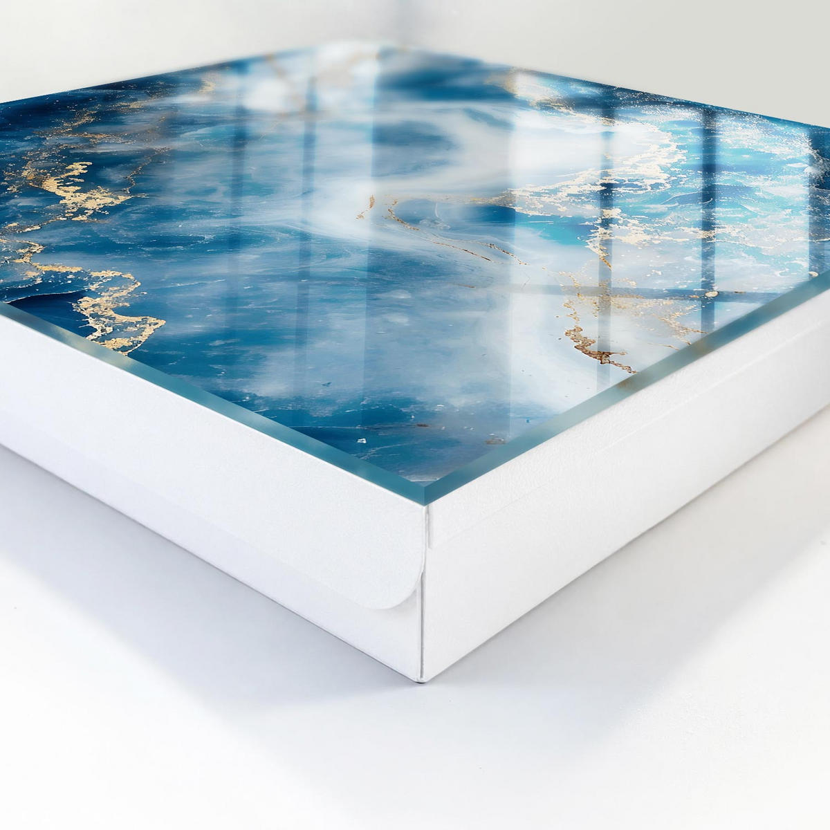 SCHLÜSSELBOX Weiß 30x30 cm – Türöffnung nach rechts - Verträumte Abstraktion - Blau, Metall (30/30/5cm) - TULUP