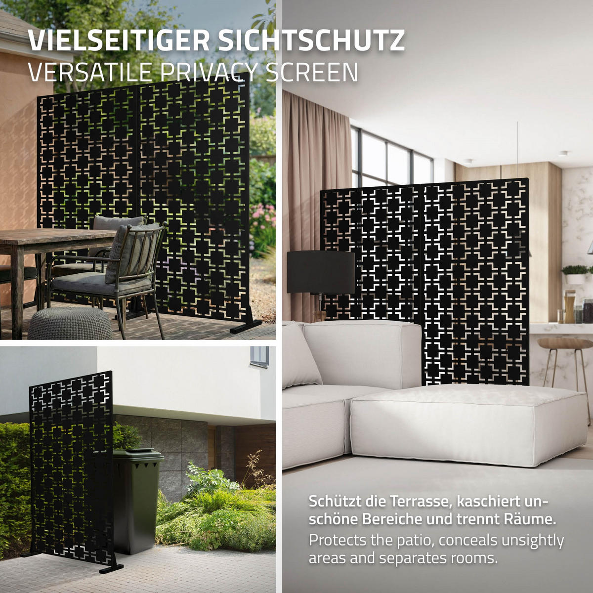 METALL-SICHTSCHUTZ Milano 90x180 cm Schwarz aus Stahl - Schwarz, Metall (90/183cm) - ML-DESIGN