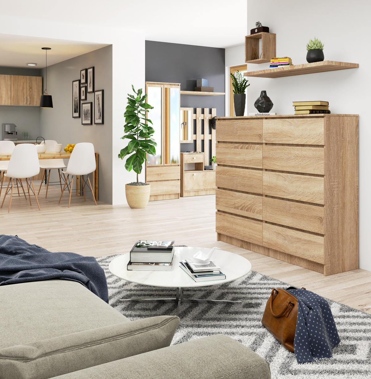 KOMMODE Sonoma Eiche 138x40x121 cm - Sonoma Eiche, Holzwerkstoff (138/121/40cm) - Akord