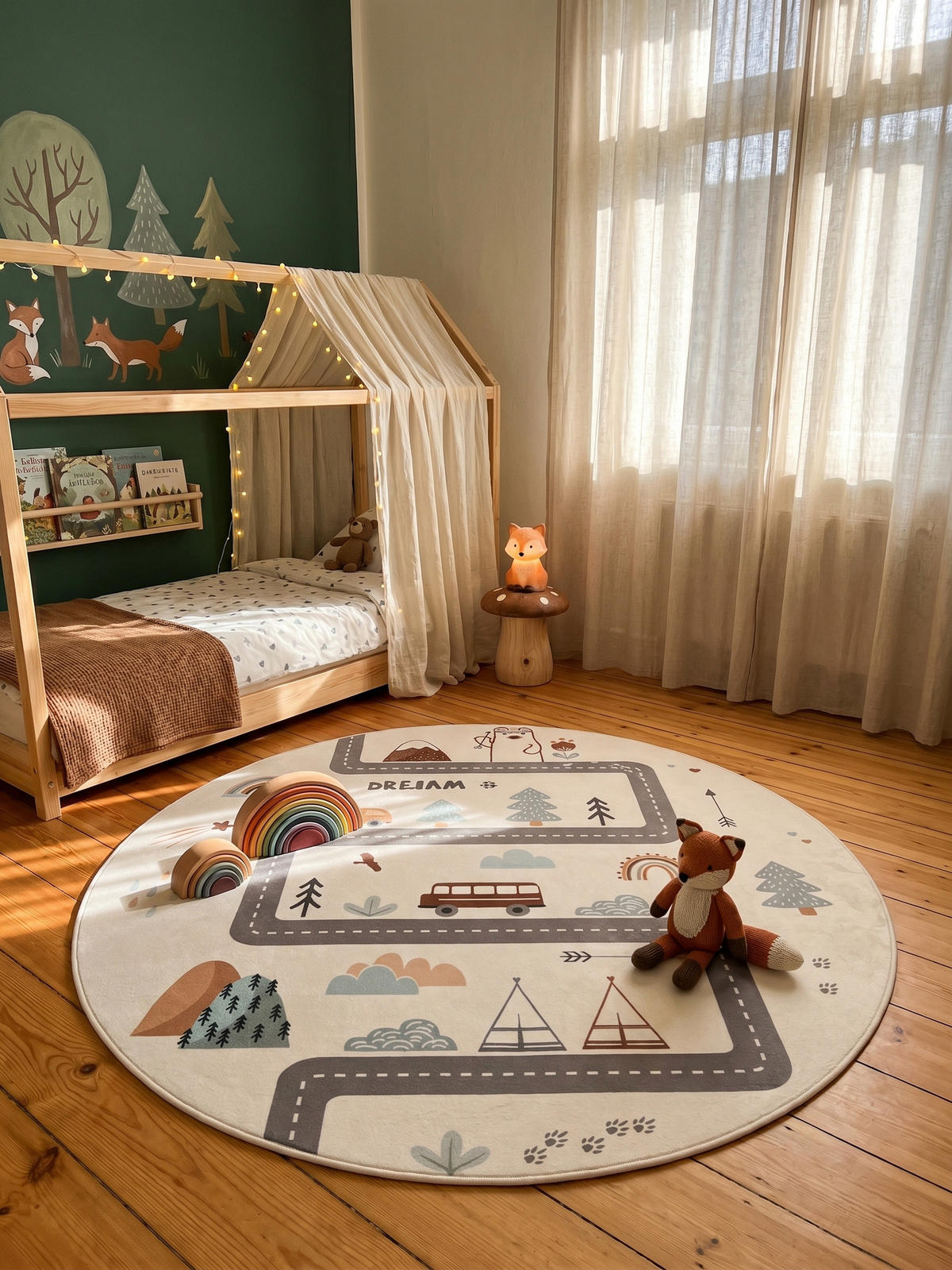 SPIELTEPPICH Waschbar TINO in Creme, mit Straßenkarten-Motiv, Ø 160 cm - Beige, Textil (160/160cm) - KADIMA DESIGN