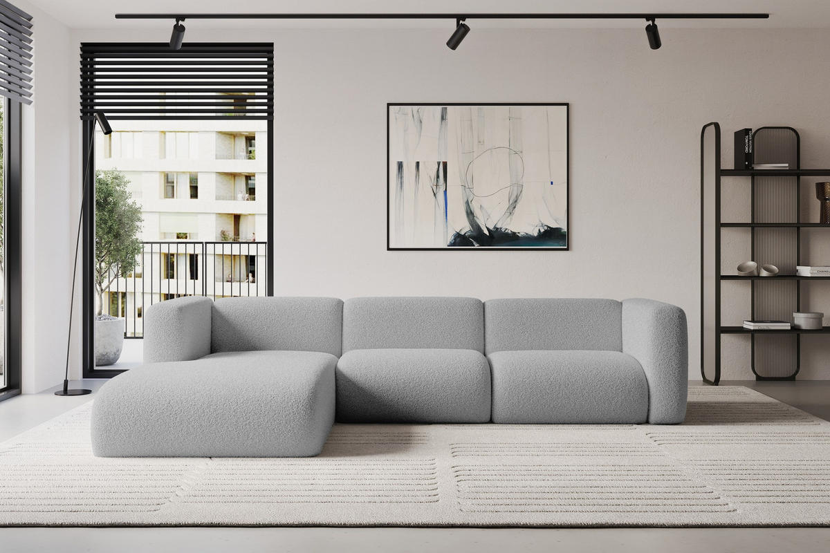 ECKSOFA Ottomane Links MIRA-L2 318x179x89 Hellgrau Bouclé - Silberfarben/Hellgrau, Holzwerkstoff/Kunststoff (318/179cm) - ALTDECOR