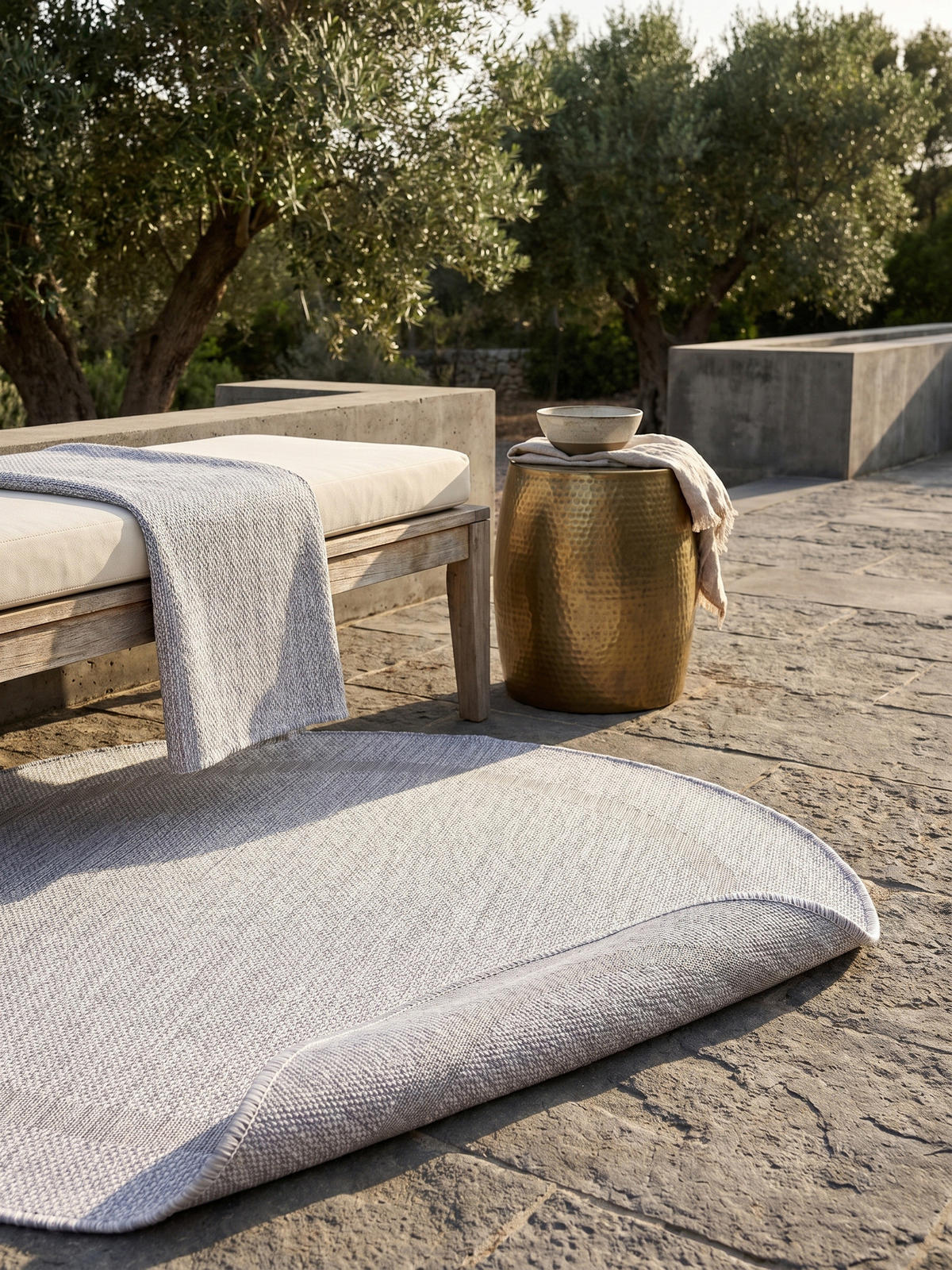 BALKONTEPPICH Einfarbig Wetterfest Waschbar Küche Balkon OEKO-TEX Rund Silber 200x200 cm – ALSTER - Silberfarben, Textil (200/200cm) - KADIMA DESIGN