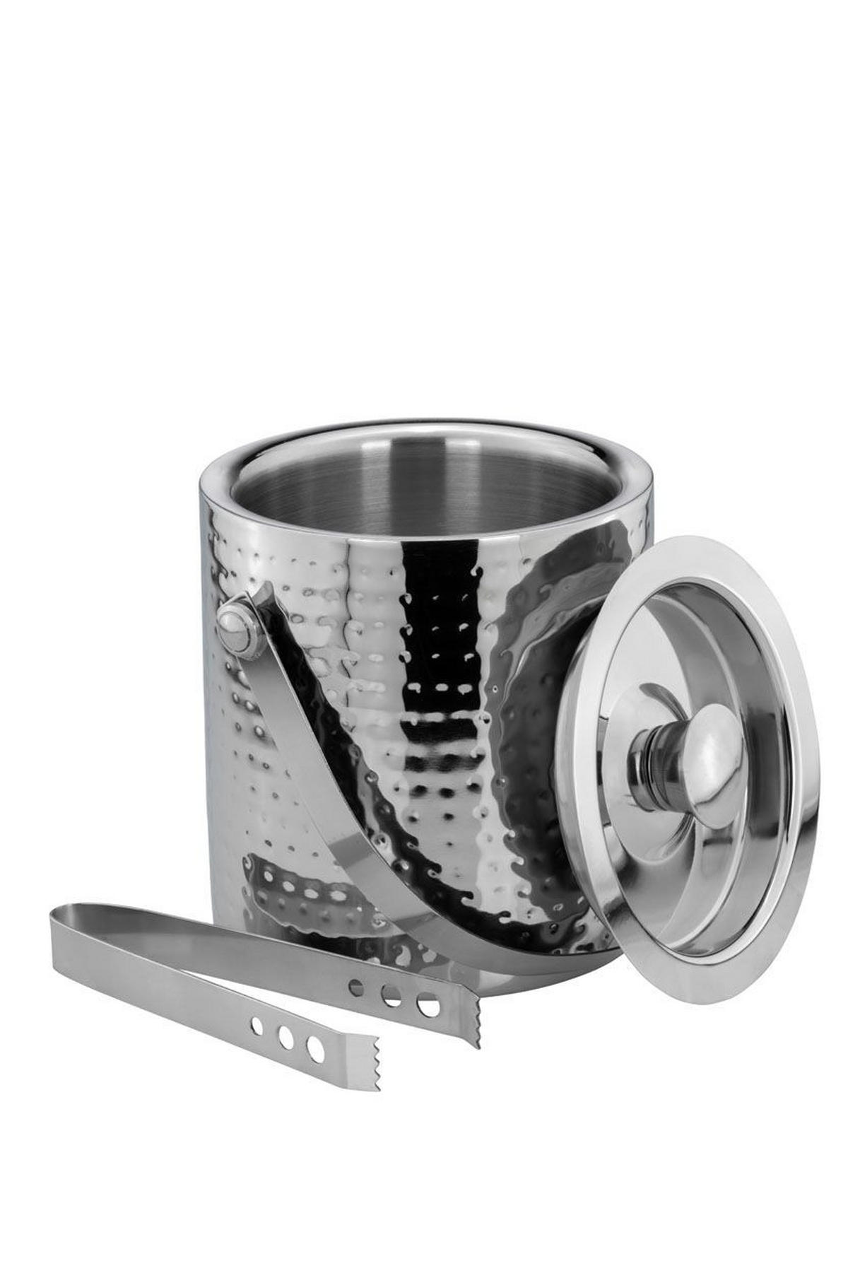 EISWÜRFELBEHÄLTER mit Zange Hammerschlag-Optik (H) 17 x (Ø) 16 cm - Silberfarben, Paraffin (16/17/17cm) - Hermann Bauer jun. Kollektion GmbH