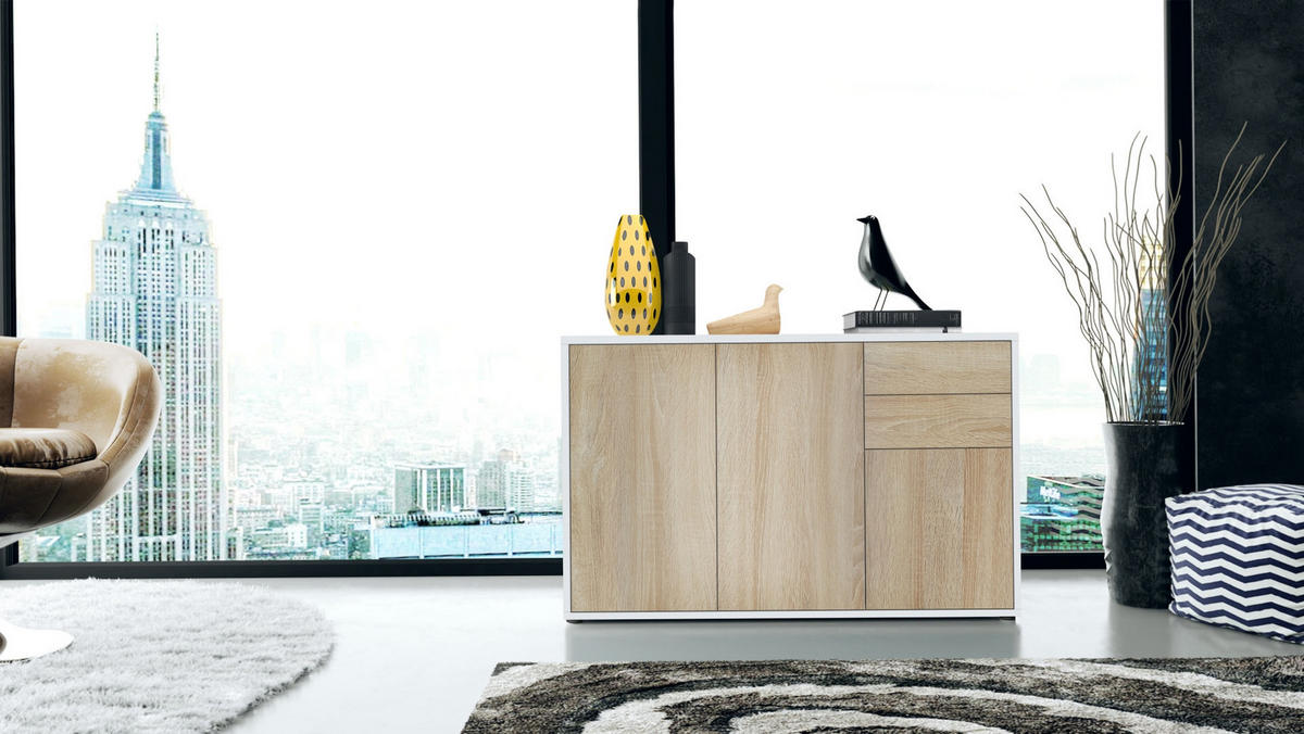 KOMMODE Ben Front in Eiche sägerau - Eiche San Remo, Holzwerkstoff (117/74/36cm) - Vladon