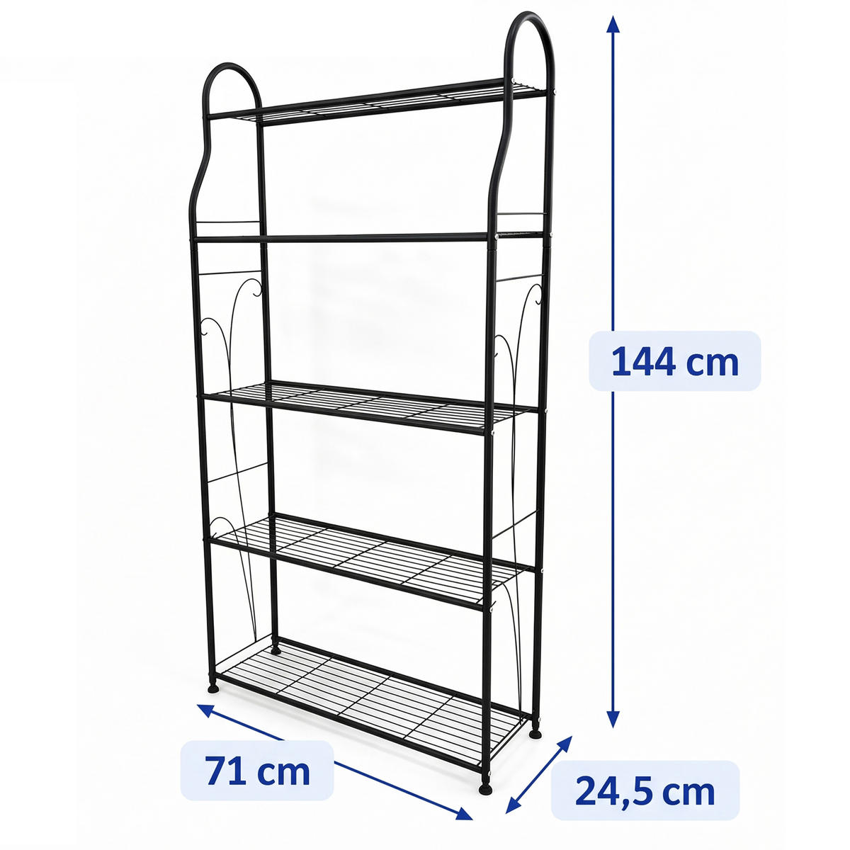 REGÁL Čierna na kvety oceľ 5 políc - čierna, kov (71/144/24.5cm) - Relaxdays