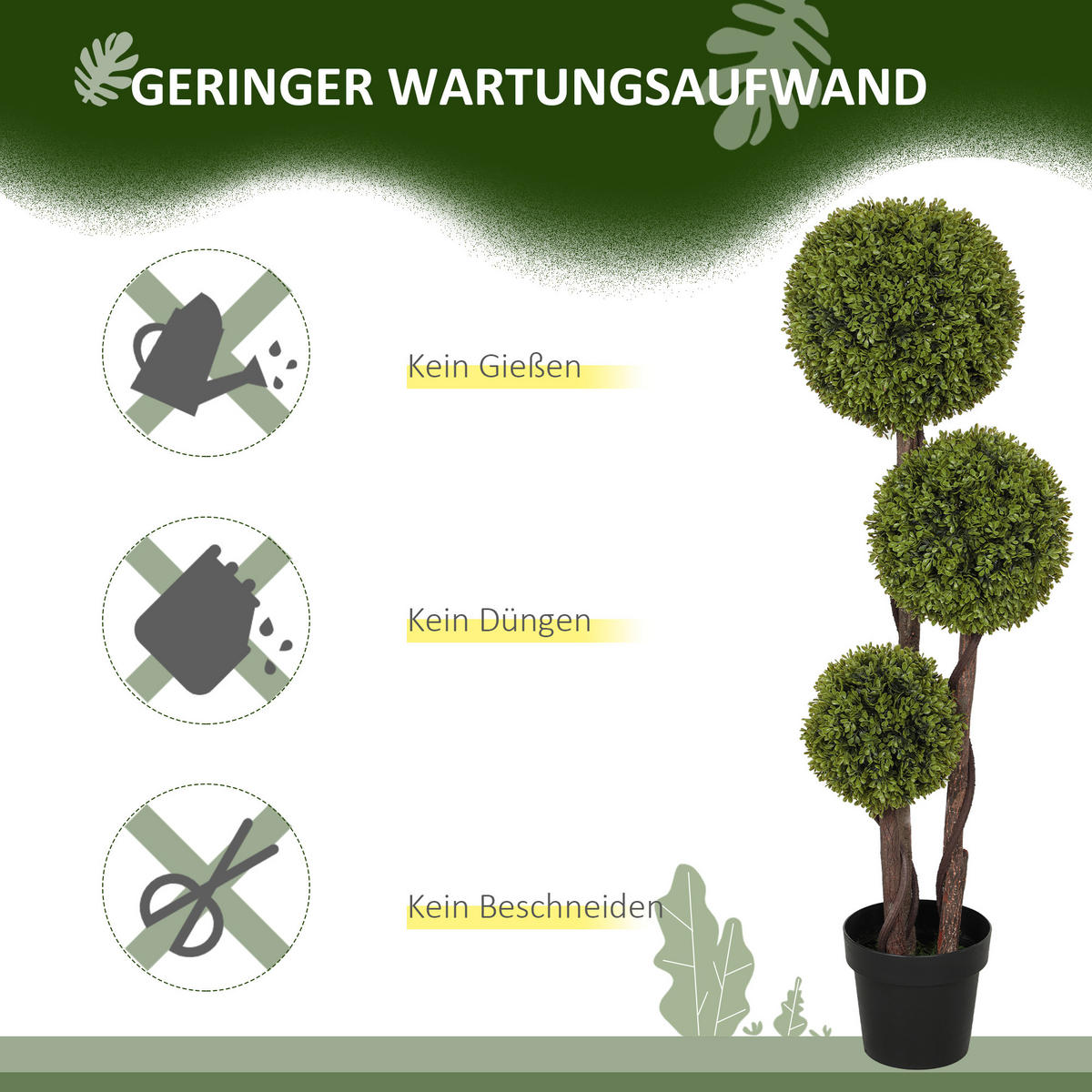 KÜNSTLICHER Buchsbaum, 115 cm Zimmerpflanze, Kunstpflanze, Dekopflanze Grün - Schwarz/Braun, Kunststoff (115cm) - HOMCOM