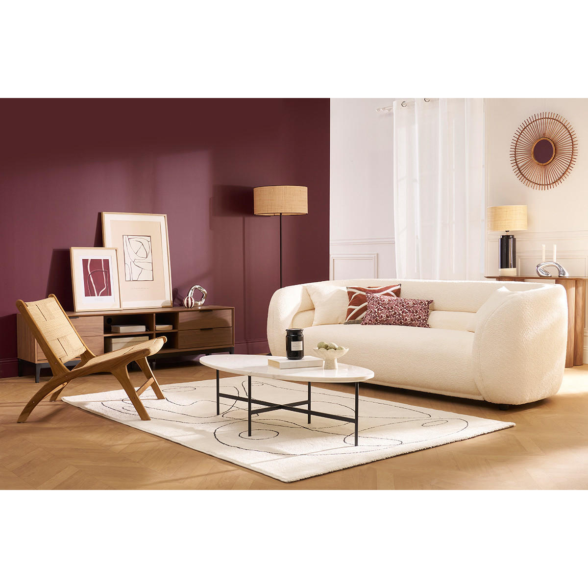 LOUNGESESSEL Massivholz Teak Geflochtenes Seil YARI - Braun, Holz (78/70/64.5cm) - Miliboo