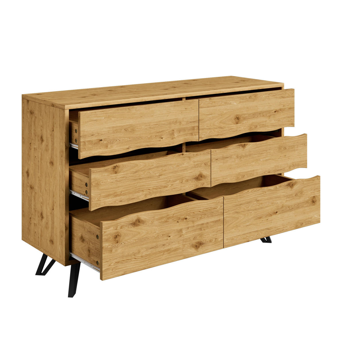 SIDEBOARD mit 6 Schubladen 120/40/75,5 cm in Holzoptik mit Metallfüßen - Naturfarben, Holzwerkstoff (120/75.5/40cm) - BEAOK
