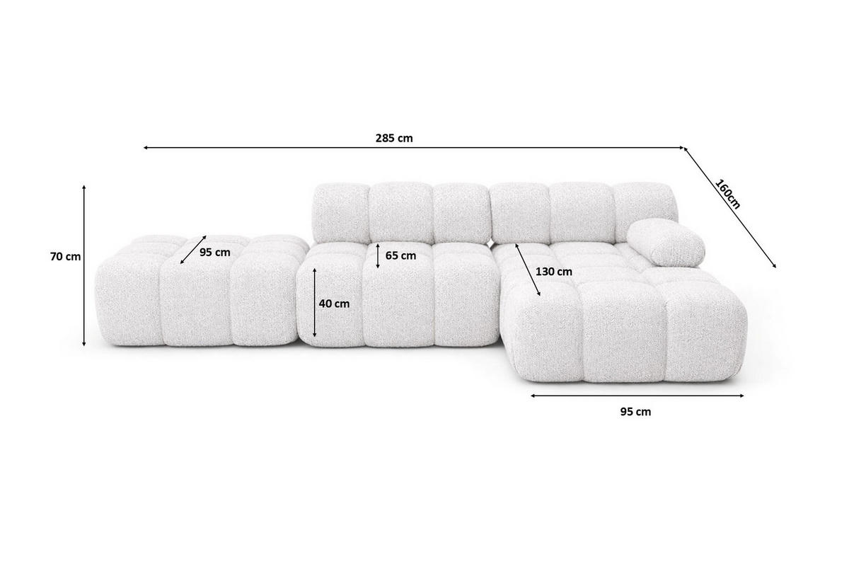 ECKSOFA L-Form Modular Mit Hocker, Bouclé-Stoff Abriamo, Ecru, Rechts, Selia - Ecru, Holz (285/160cm) - Kaiser Möbel