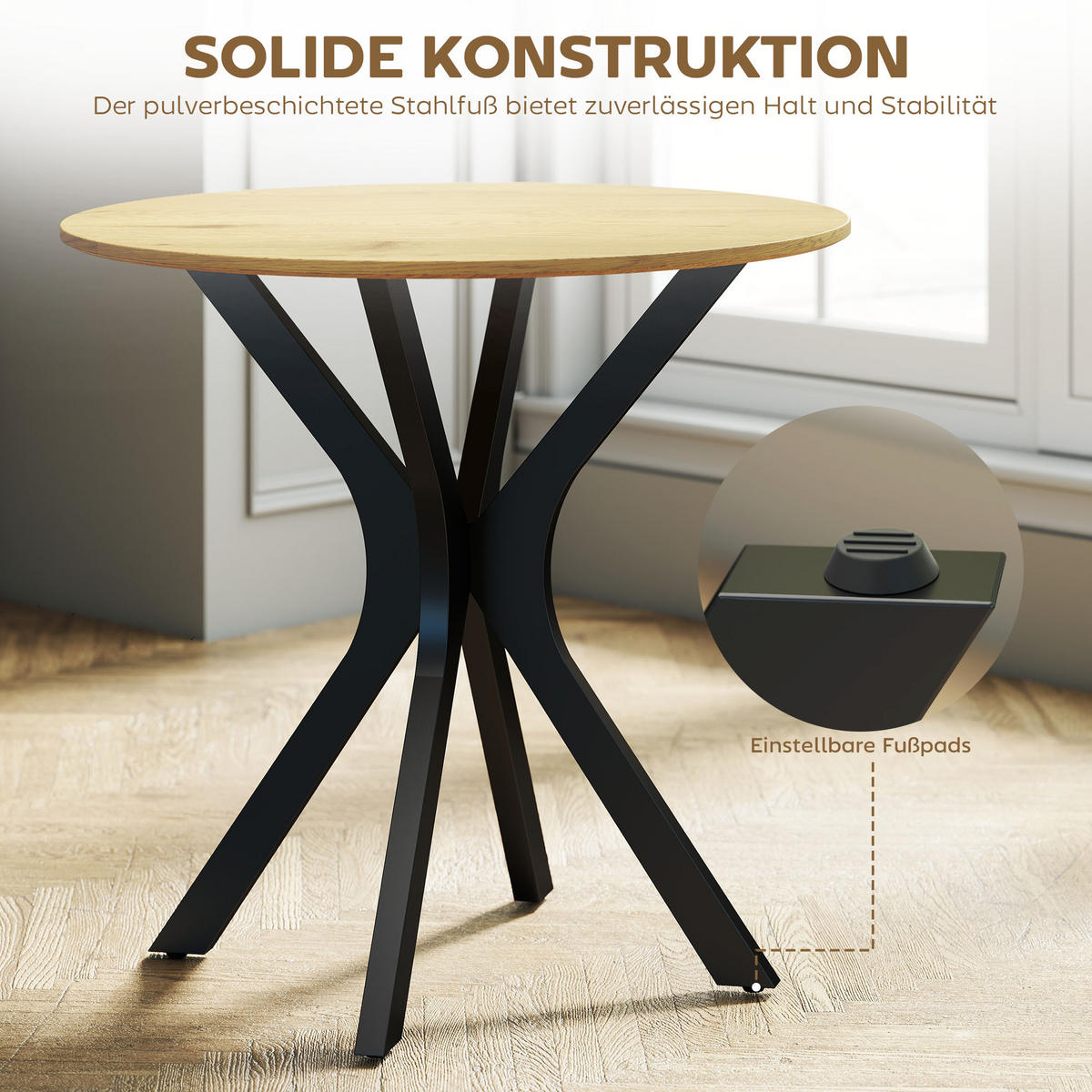 ESSTISCH, Runder Küchentisch, Moderner Esszimmertisch mit Spider-Stahlgestell - Hellbraun/Schwarz, Holzwerkstoff/Metall (78/78/75cm) - HOMCOM
