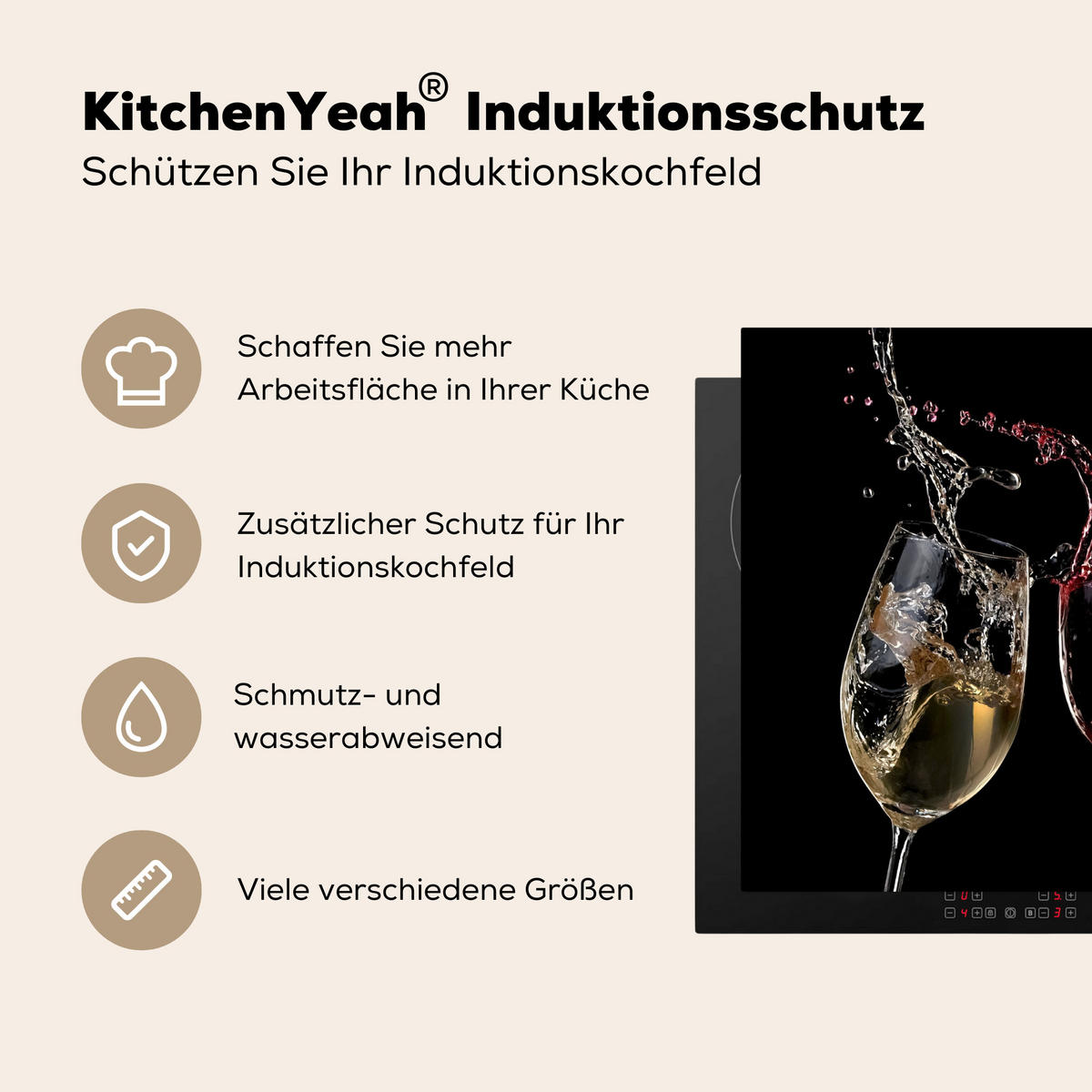 HERDABDECKPLATTE Rotwein - Weißwein - Glas - Schwarz 59x52 cm - Weinrot, Kunststoff (59/0.2/52cm) - MuchoWow