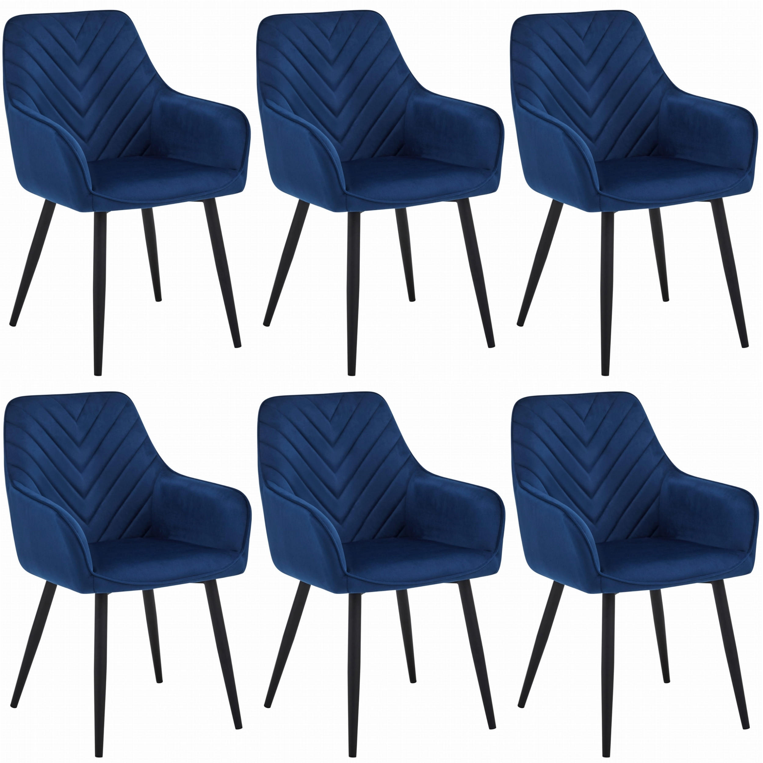 STUHL NEMI 6-er Set, Blau, Schwarz, mit Samtstoff gepolstert - Blau, Textil/Metall (54/84/61cm) - Komodee