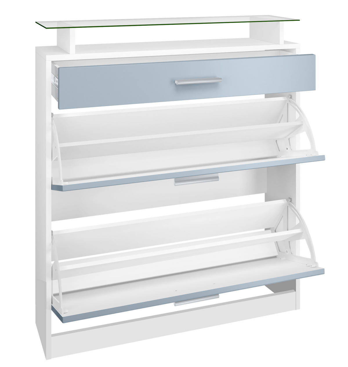 SCHUHSCHRANK Loret Front in Grau Hochglanz - Grau, Holzwerkstoff (89/104/23cm) - Vladon