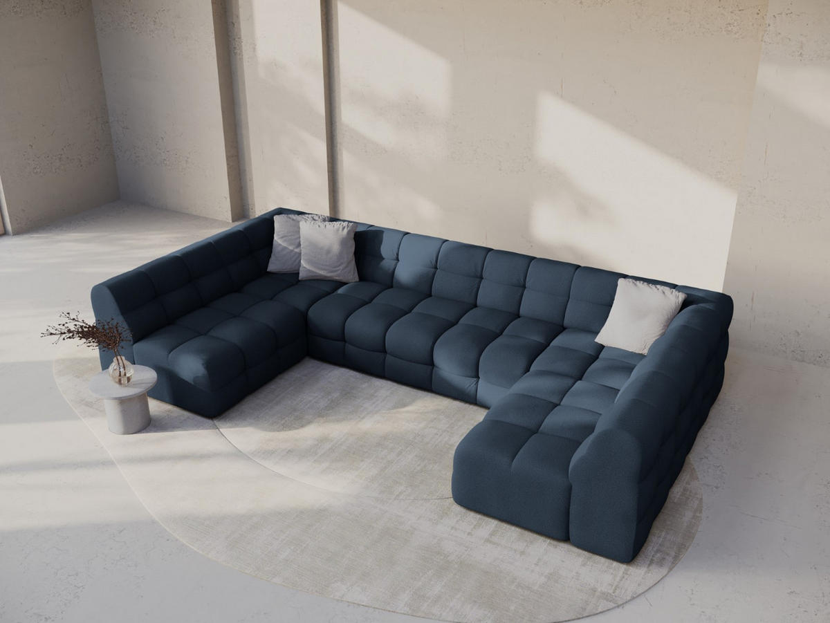 PANORAMASOFA Kendal aus strukturiertem Stoff marineblau 7 Sitzplätze - Blau, Textil (203/79/372cm) - Micadoni