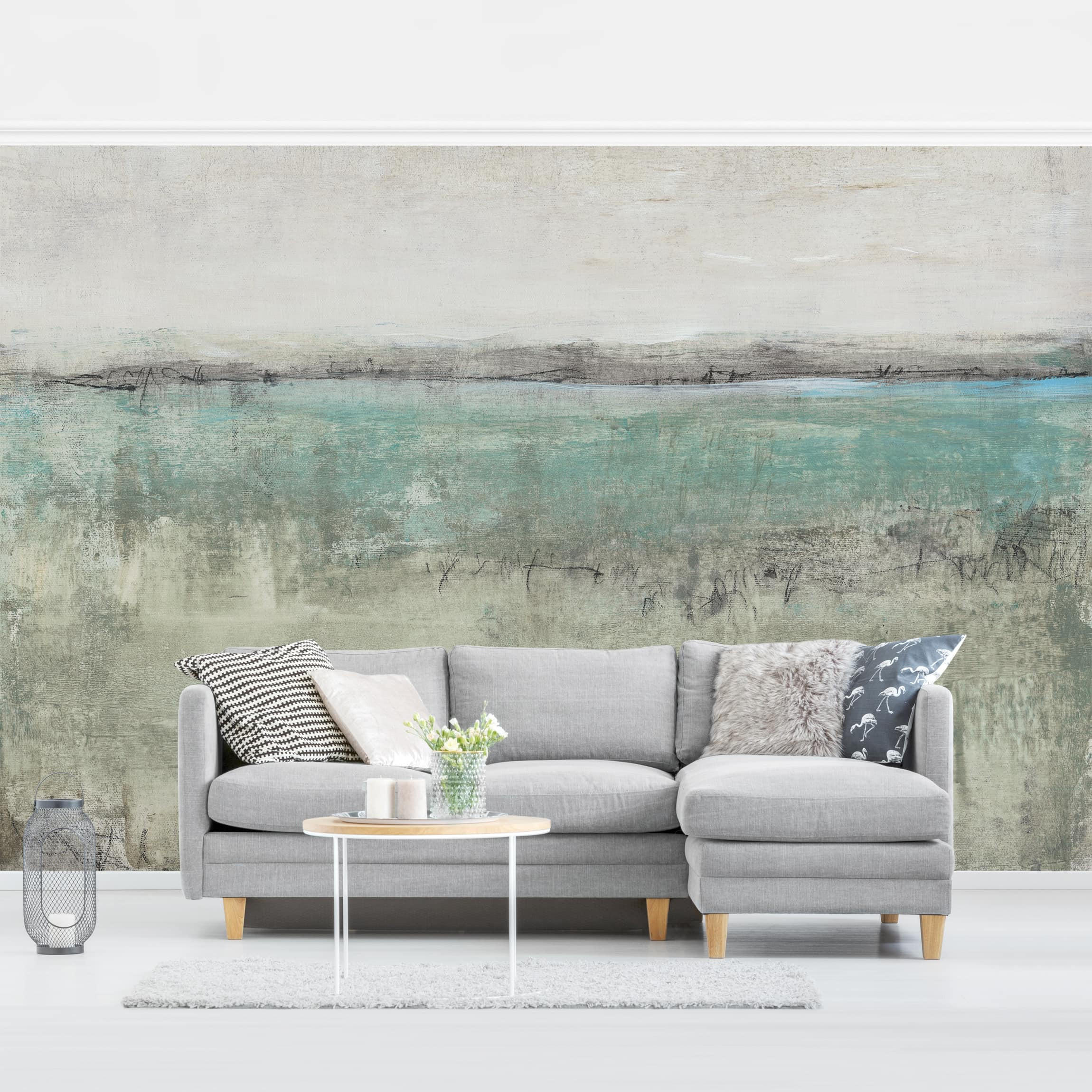 FOTOTAPETE Horizont über Türkis I 288/190 cm - Türkis, Papier (288/190cm) - Bilderwelten