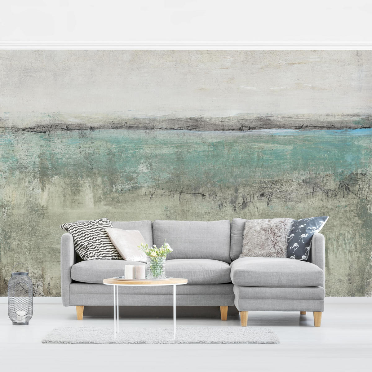 FOTOTAPETE Horizont über Türkis I 288/190 cm - Türkis, Papier (288/190cm) - Bilderwelten