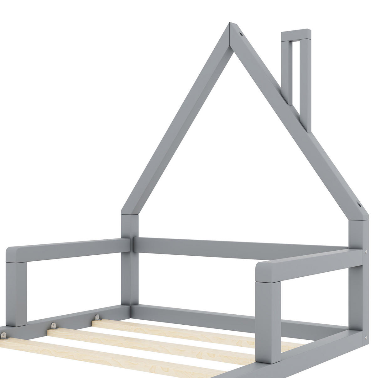 KINDERBETT 90/200 cm in Hausform aus Kiefernholz und MDF, Grau - Grau, Holz (90/200cm) - BEAOK