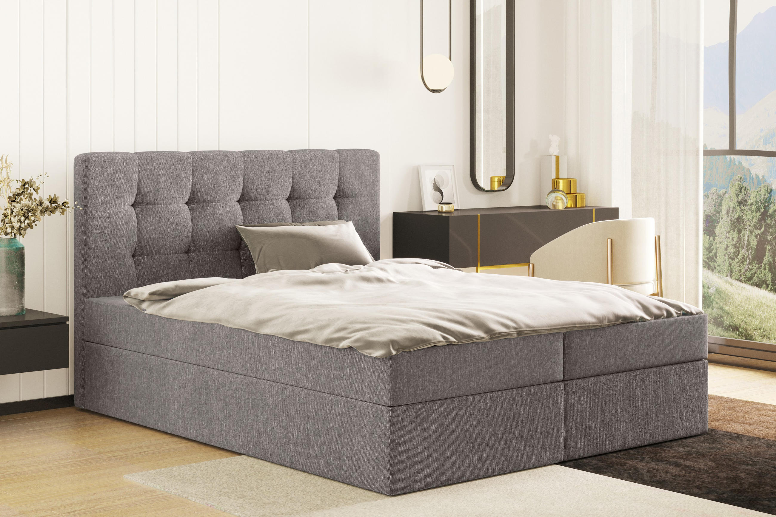 BOXBETT Mit Matratze Und Bettkasten, LUDANO Stoff Sydney Grau 120x200 cm H3-Bonell - Grau, Holz (120/200cm) - Kaiser Möbel
