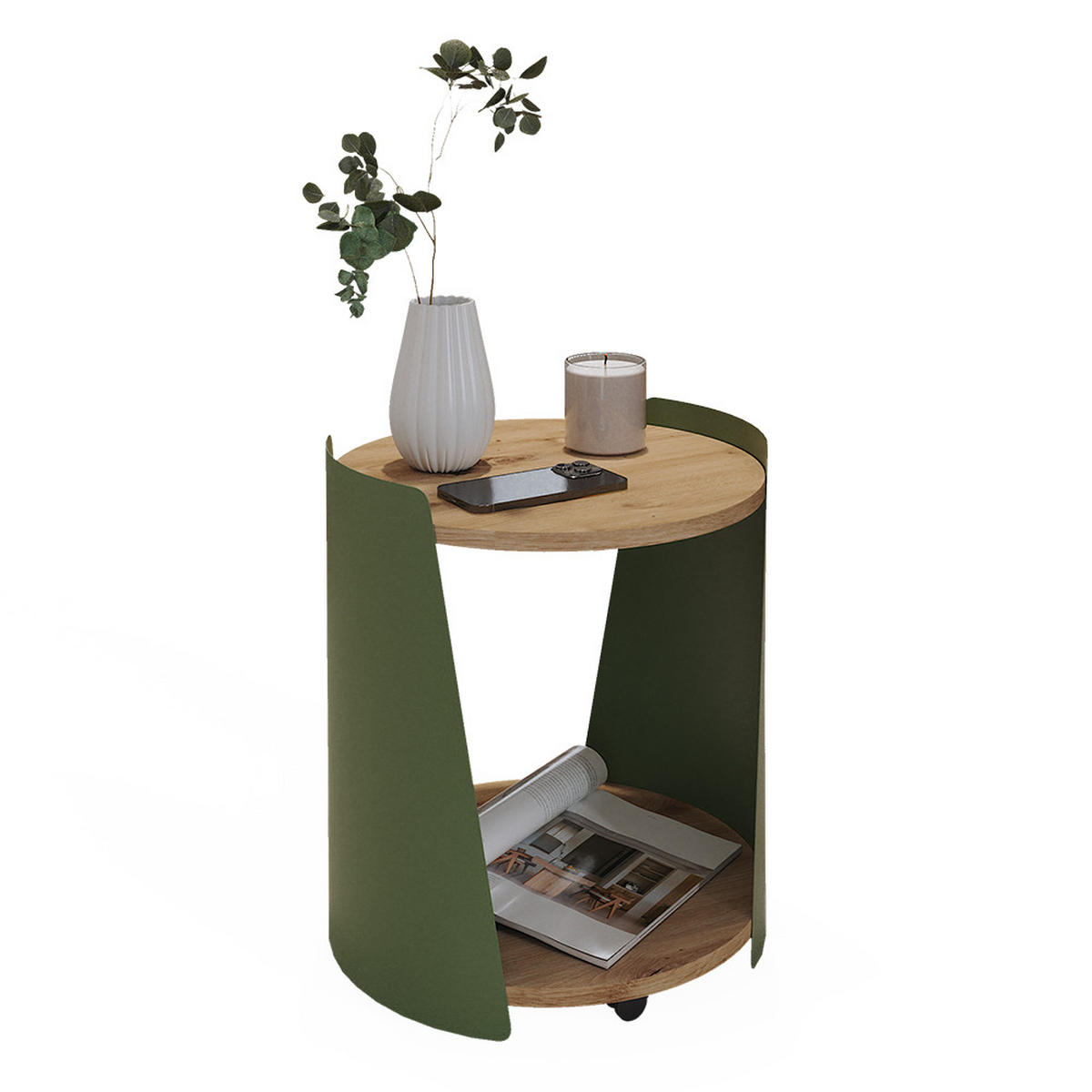 KONFERENČNÍ STŮL Lofta Zelená 40 x 40 cm - zelená barva/barva dubu, kompozitní dřevo (40/40/46cm) - Vicco