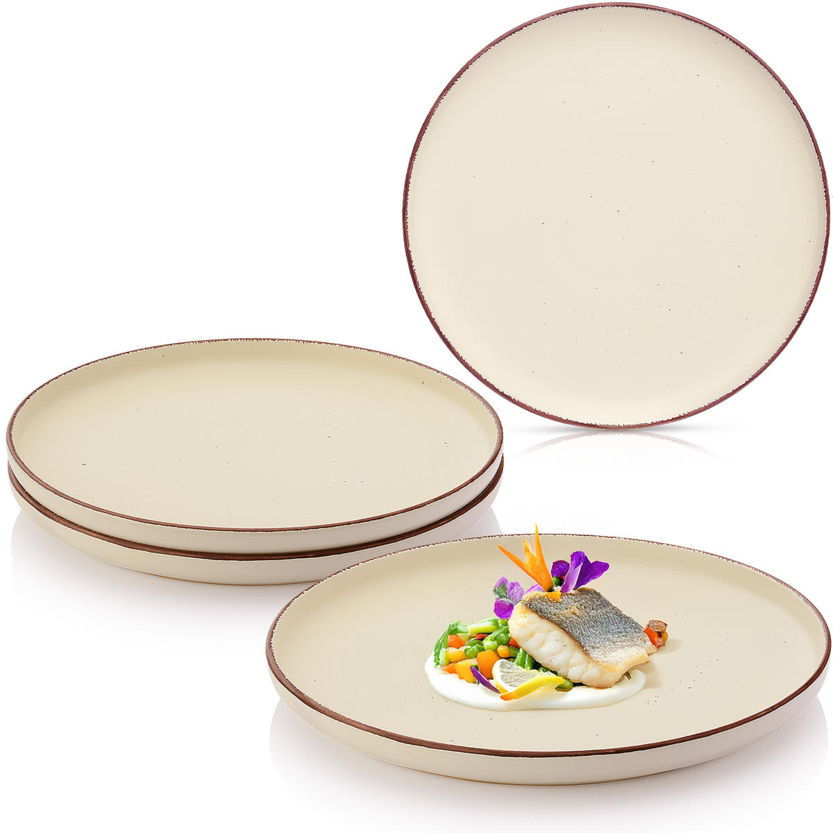 SPEISETELLER BOMBAY BEACH - 4 teilig aus Steingut - Creme, Stein (27cm) - Sänger