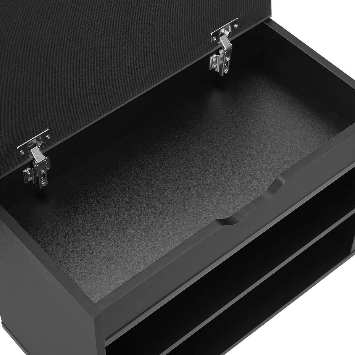 SCHUHREGAL schwarz mit Klappdeckel und gepolstertem Sitz 60 x 30 x 44 cm - Schwarz, Holz (30/44/60cm) - Juskys