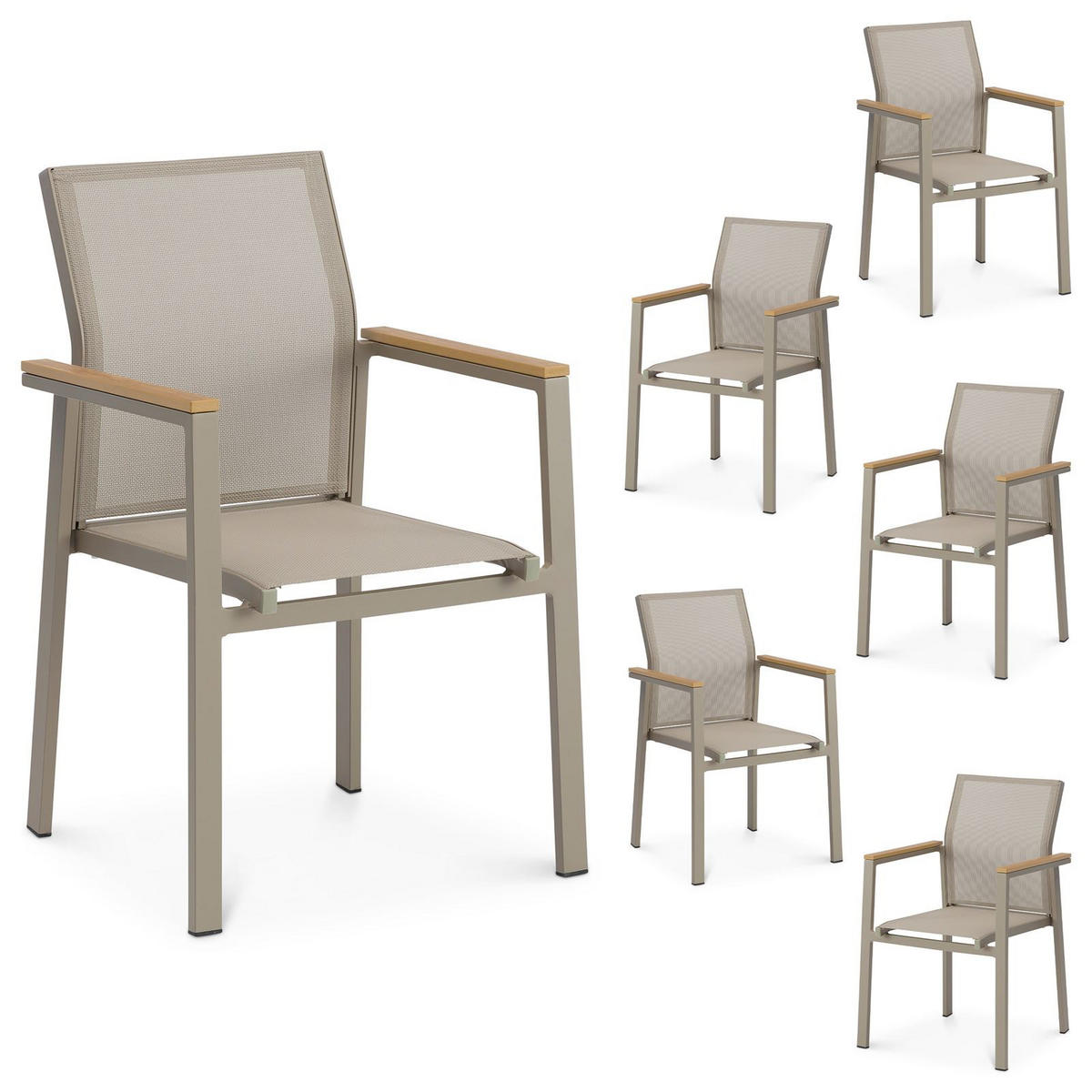 GARTENSTÜHLE WINDY 6er-Set grau - Grau, Textil (56/87/58cm) - IDIMEX